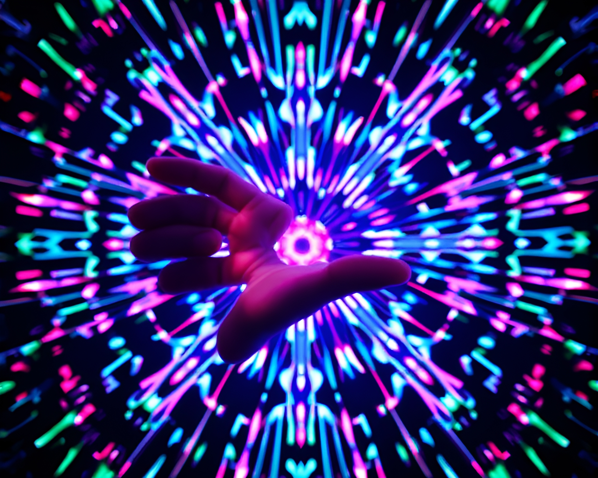 Futuristic Cybernetic Hand with Hologram Symmetry – free AI stock image