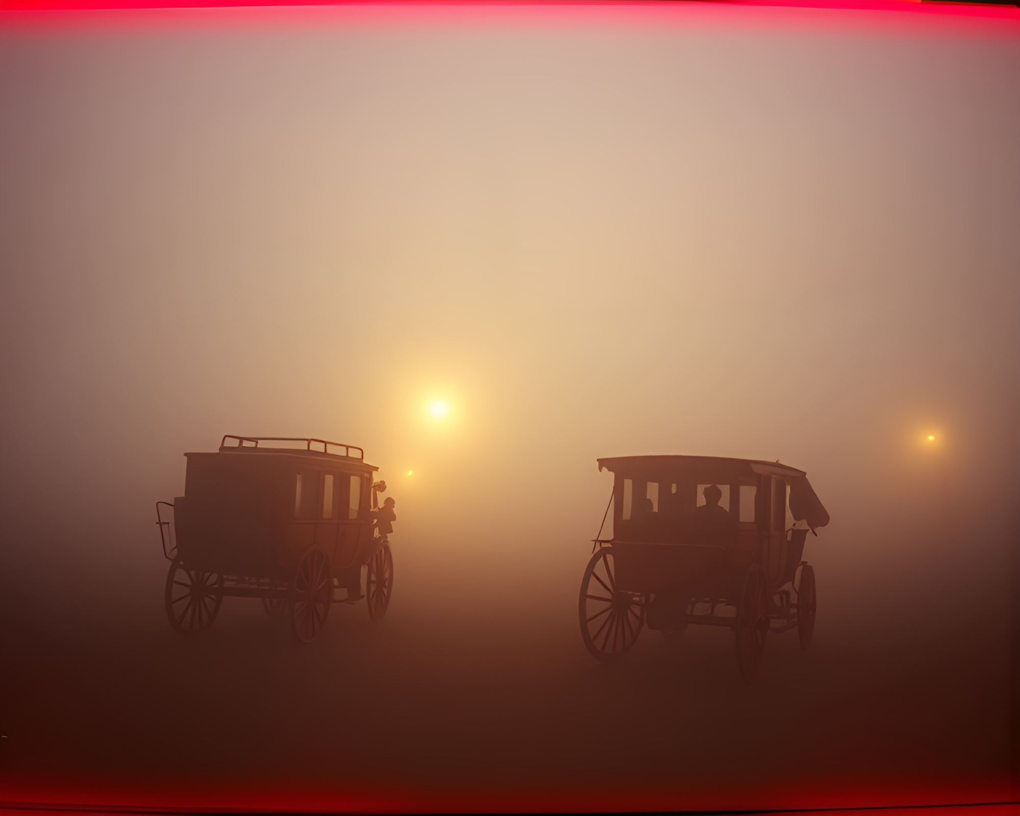 Misty Stagecoach Journey Through Brightness – free AI stock image
