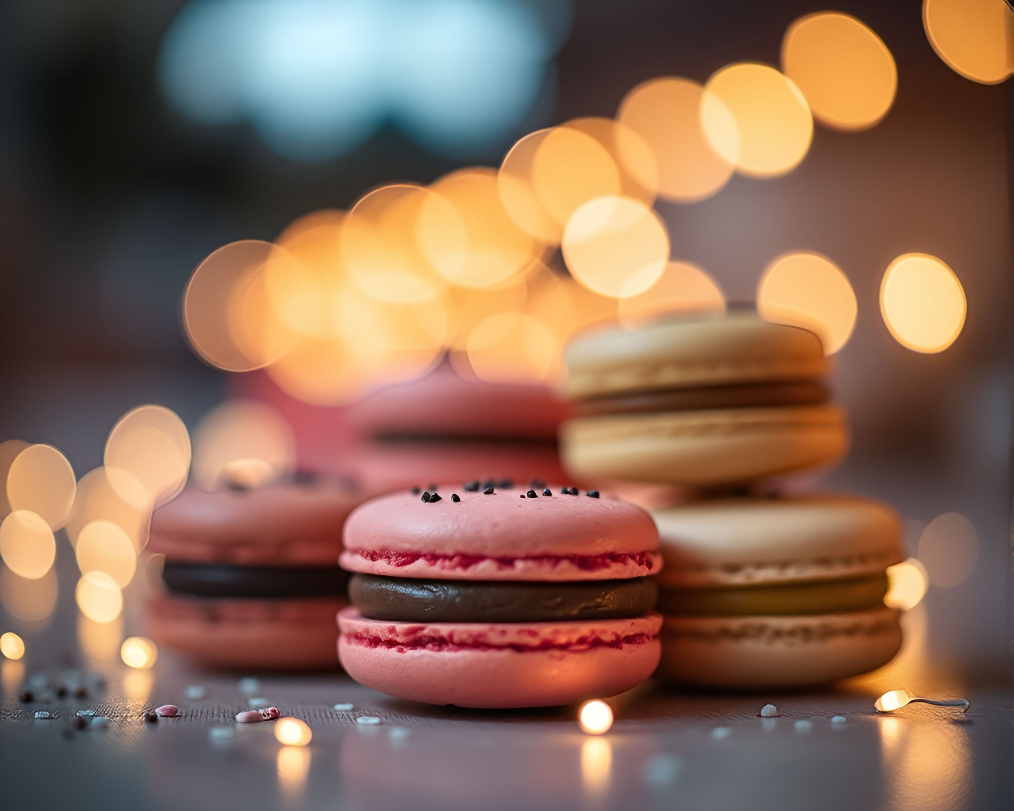 Macaron Bliss: Bokeh Lights Mixed Media Composition – free AI stock image