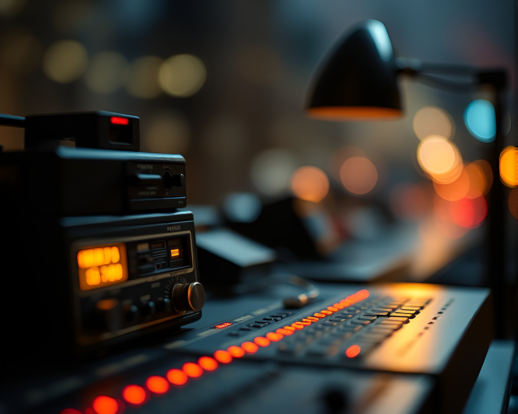 Miniature Morse Code Telegraph in Dutch Angle Peach Glow – free AI stock image