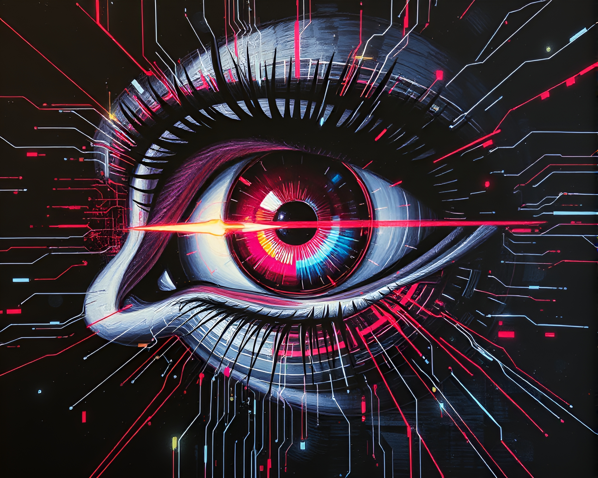 Cybernetic Eye Prism Refraction Hatching Composition – free AI stock image