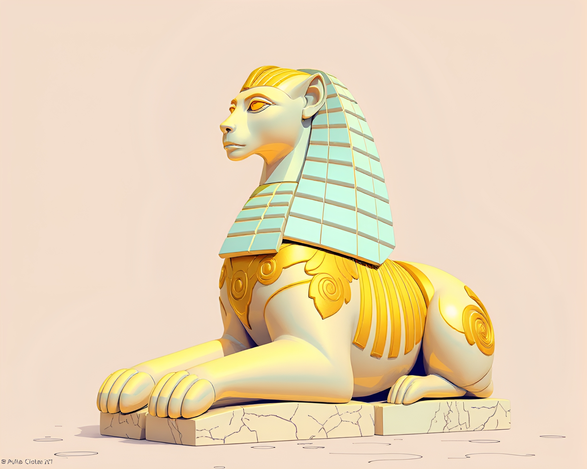 Mystical Sphinx Statue in Manga Golden Spiral – free AI stock image