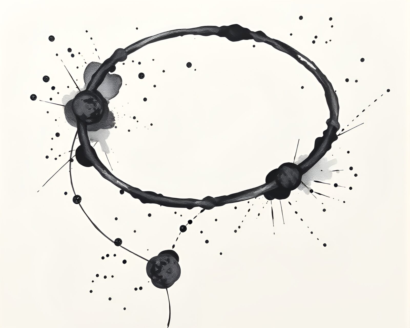 Abstract cubist bracelet submerged in volcanic ash ink splashes