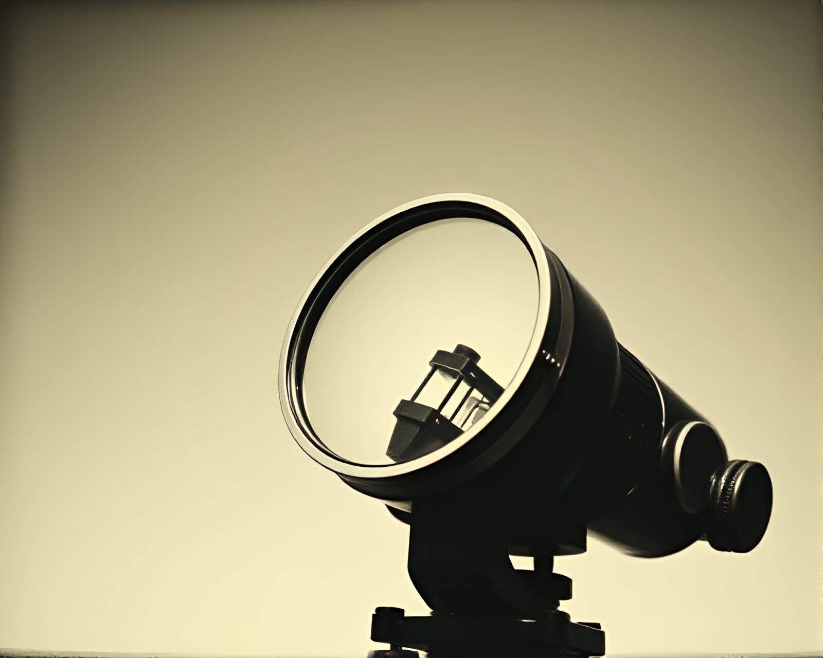 Vintage telescope with sumi-e brushwork on expired film backdrop