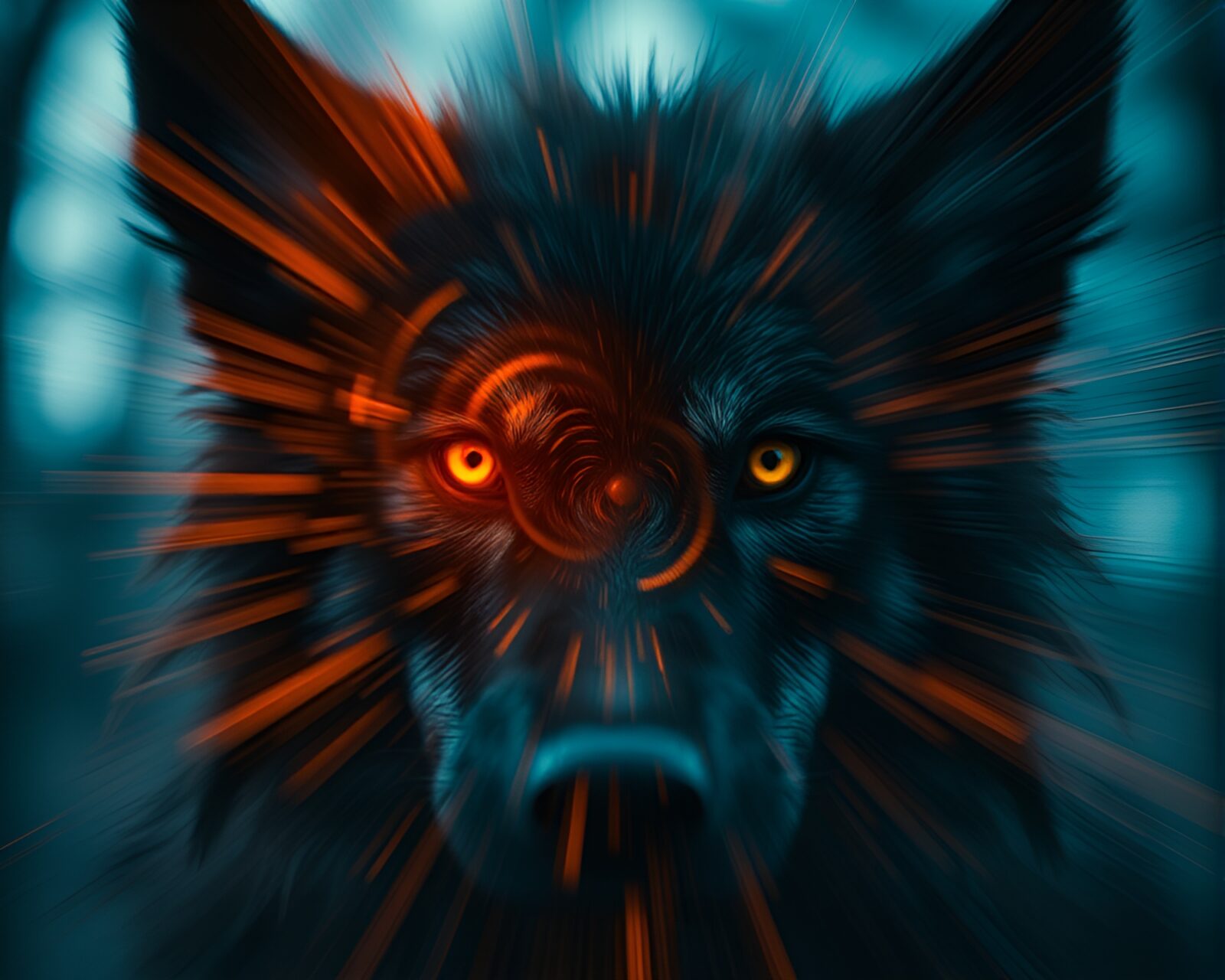 Mystical werewolf under morning light with lens distortion