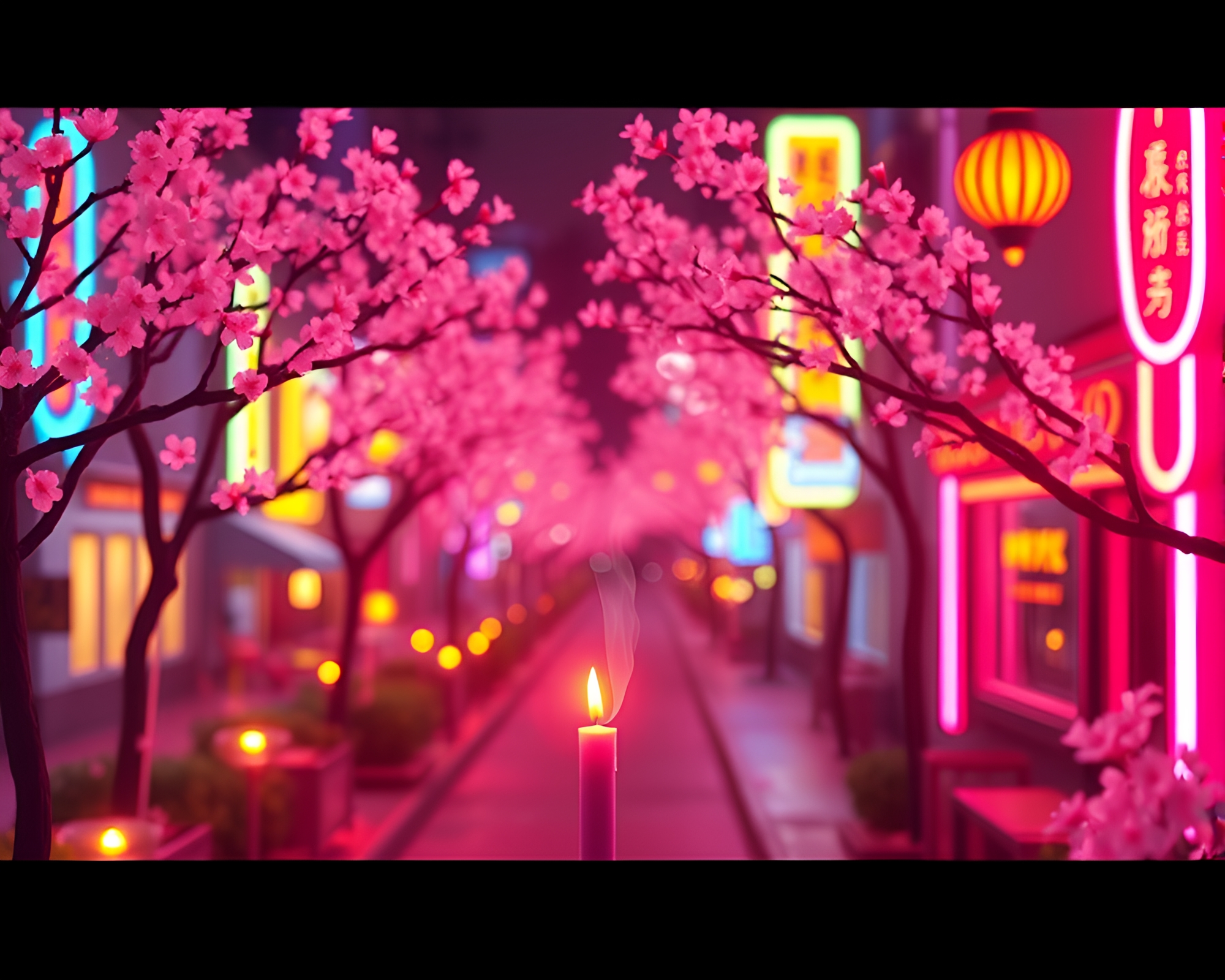 Neon Blossom Surreal Stop-Motion Candle Smoke Fantasy – free AI stock image