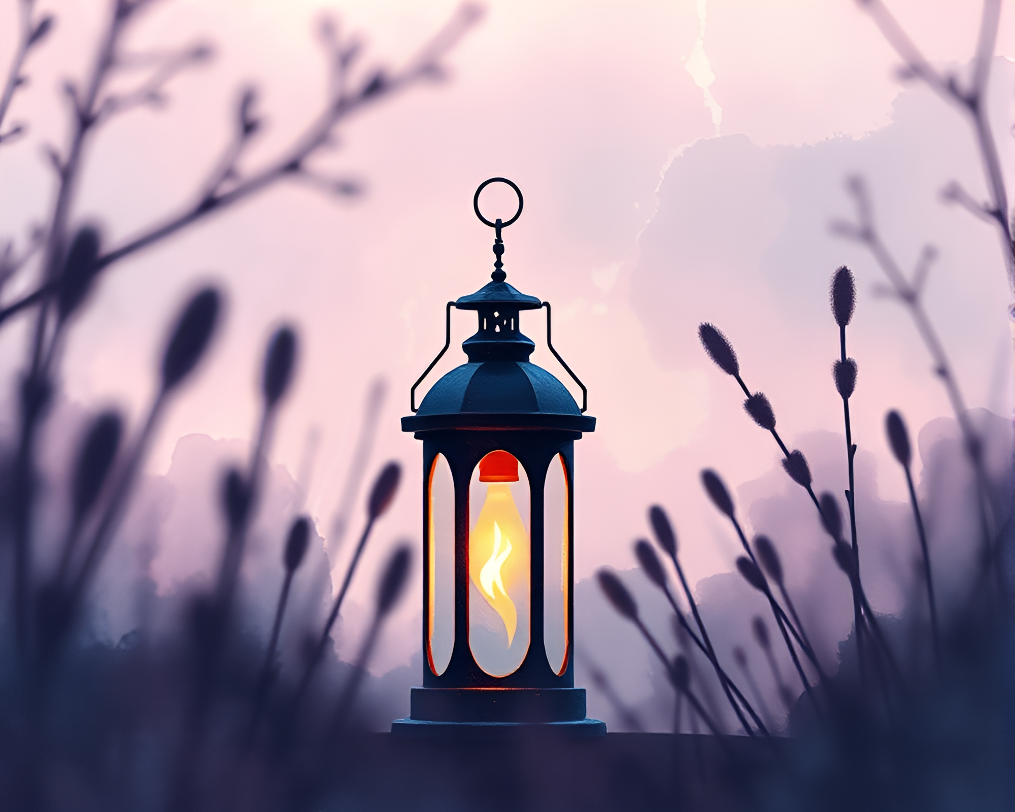 Vintage oil lantern illuminating gloomy forest scene – free AI stock image