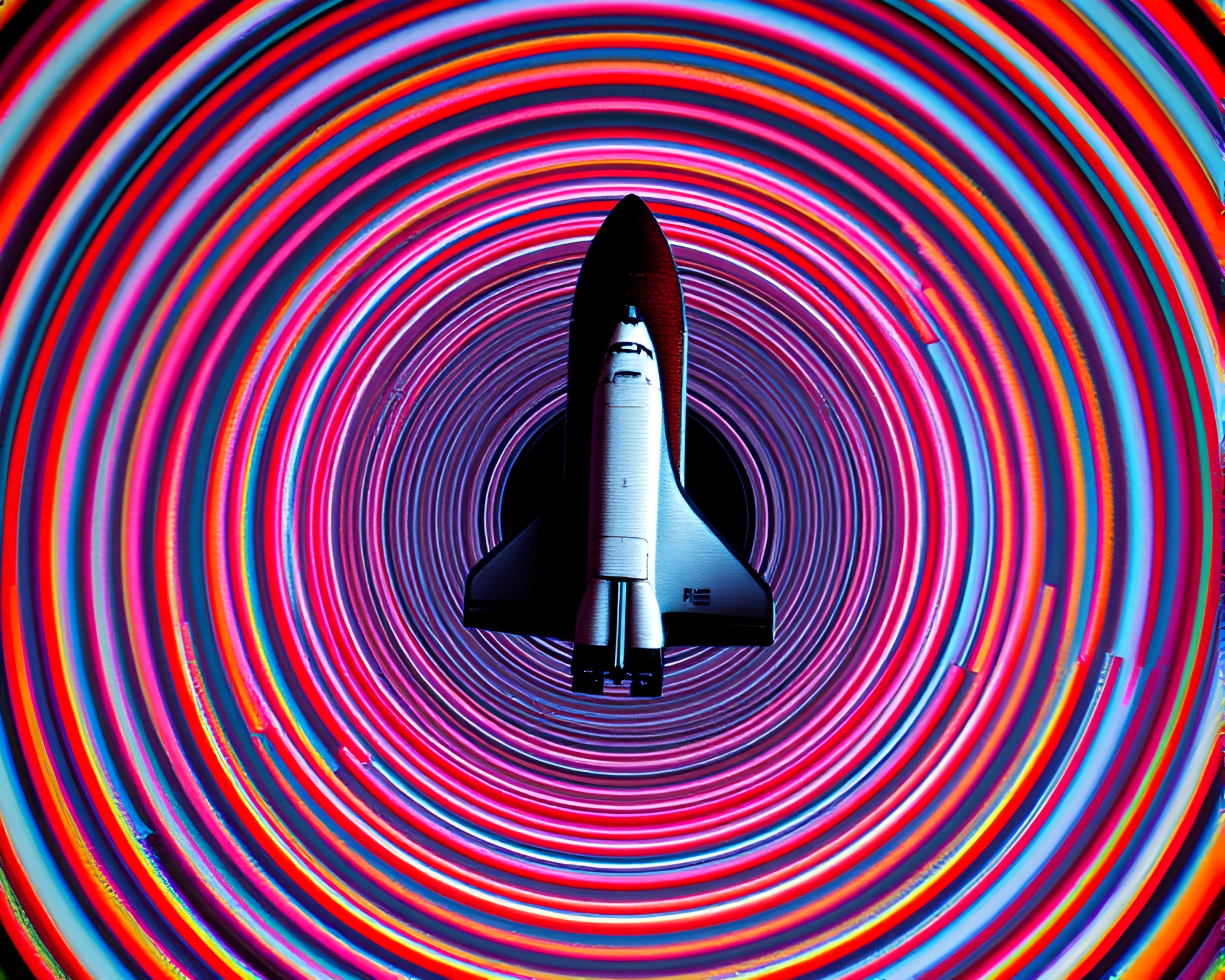 Space Shuttle in VHS Distorted Concentric Circles – free AI stock image