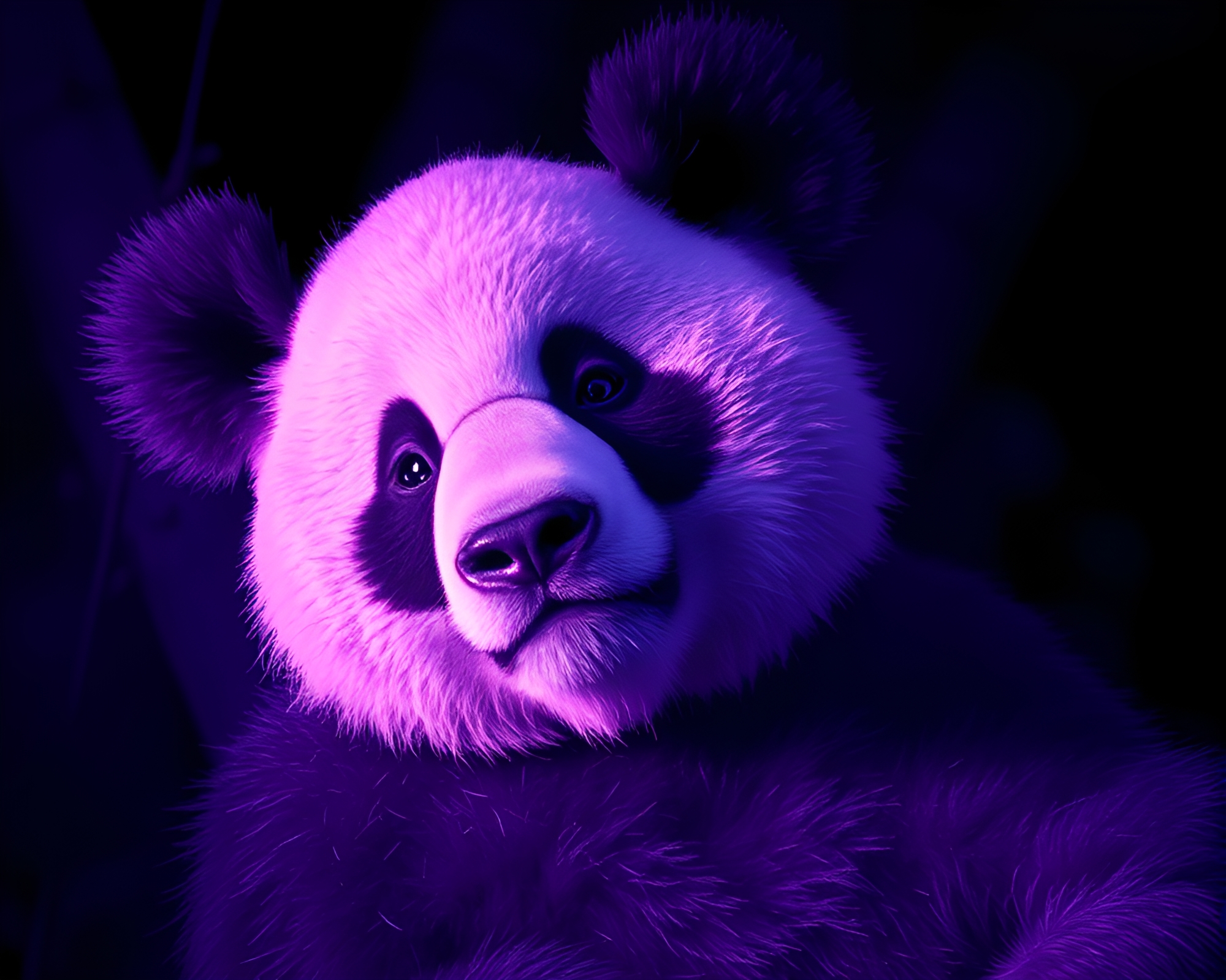 Ultraviolet Panda Feasting in Layered Washed-Out Paradise – free AI stock image
