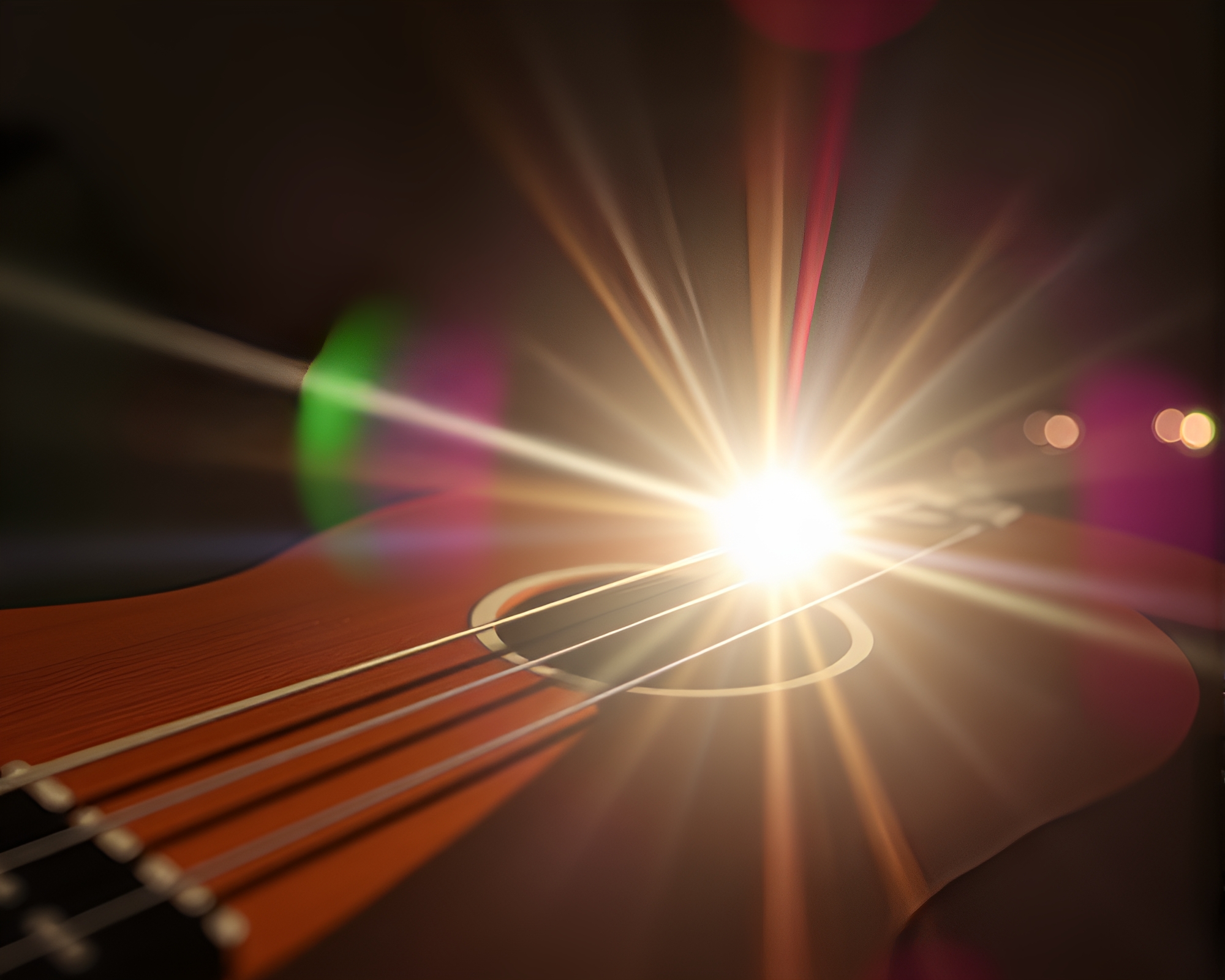 Surreal Guitar Scene in Tilt-Shift Sunbeam – free AI stock image