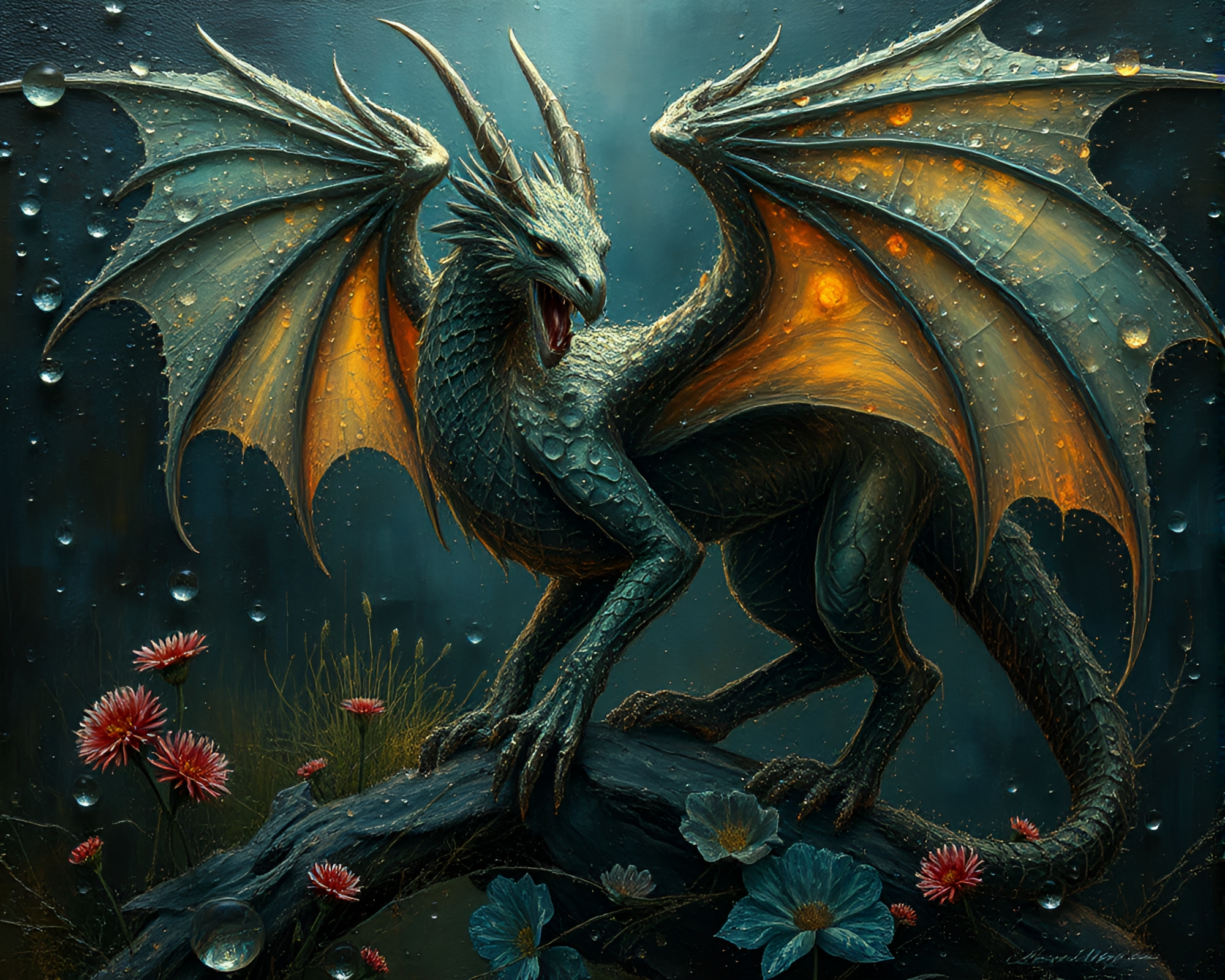Surreal Gryphon Covered in Dew Drops – free AI stock image