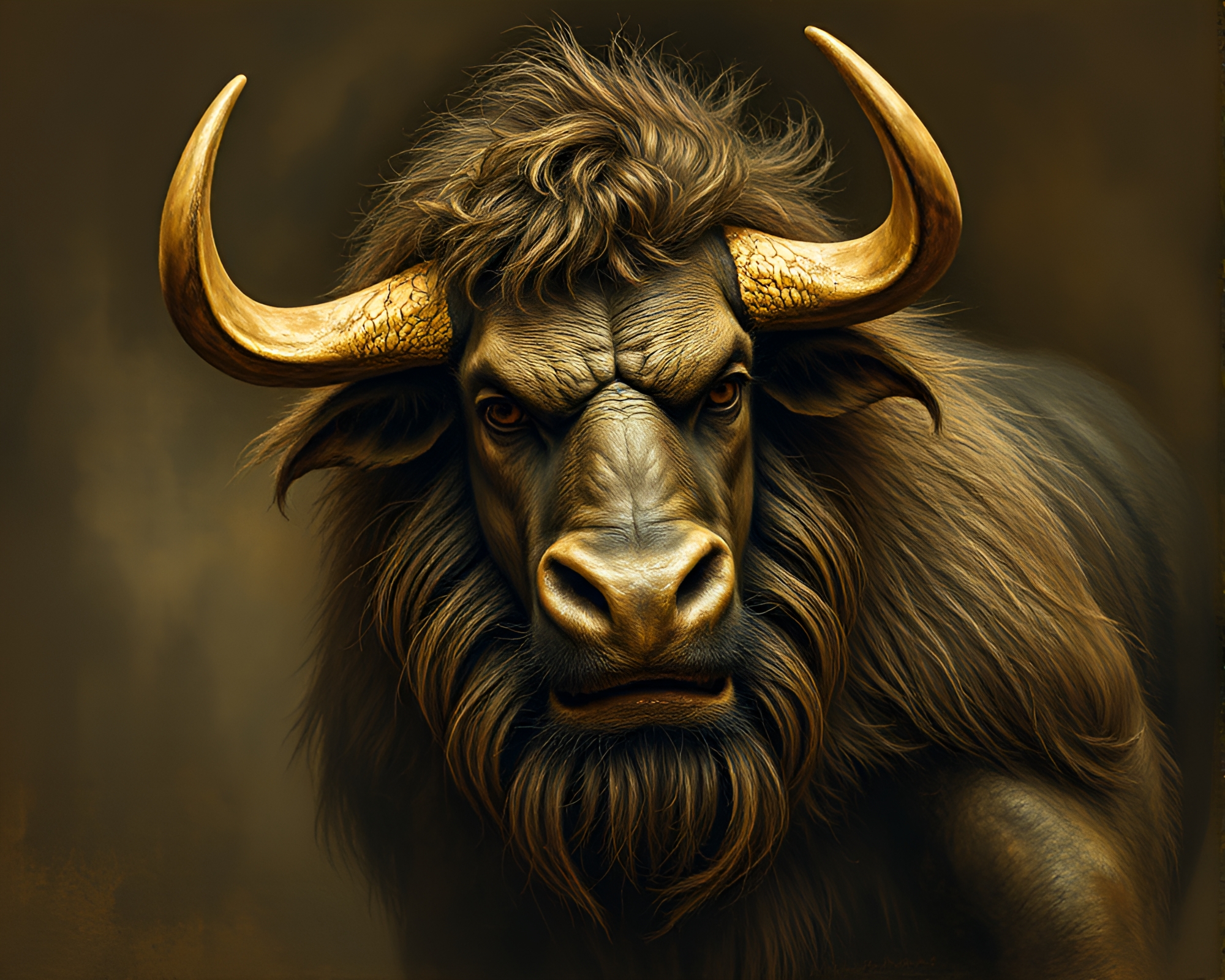 Minotaur Enshrouded in Olive Drab Fresco – free AI stock image