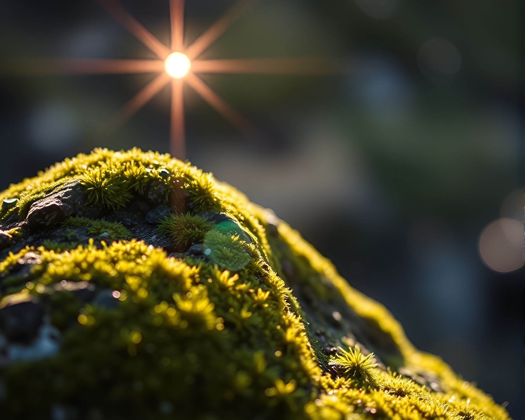Mystical Moss-Covered Rock with Stardust Glow – free AI stock image