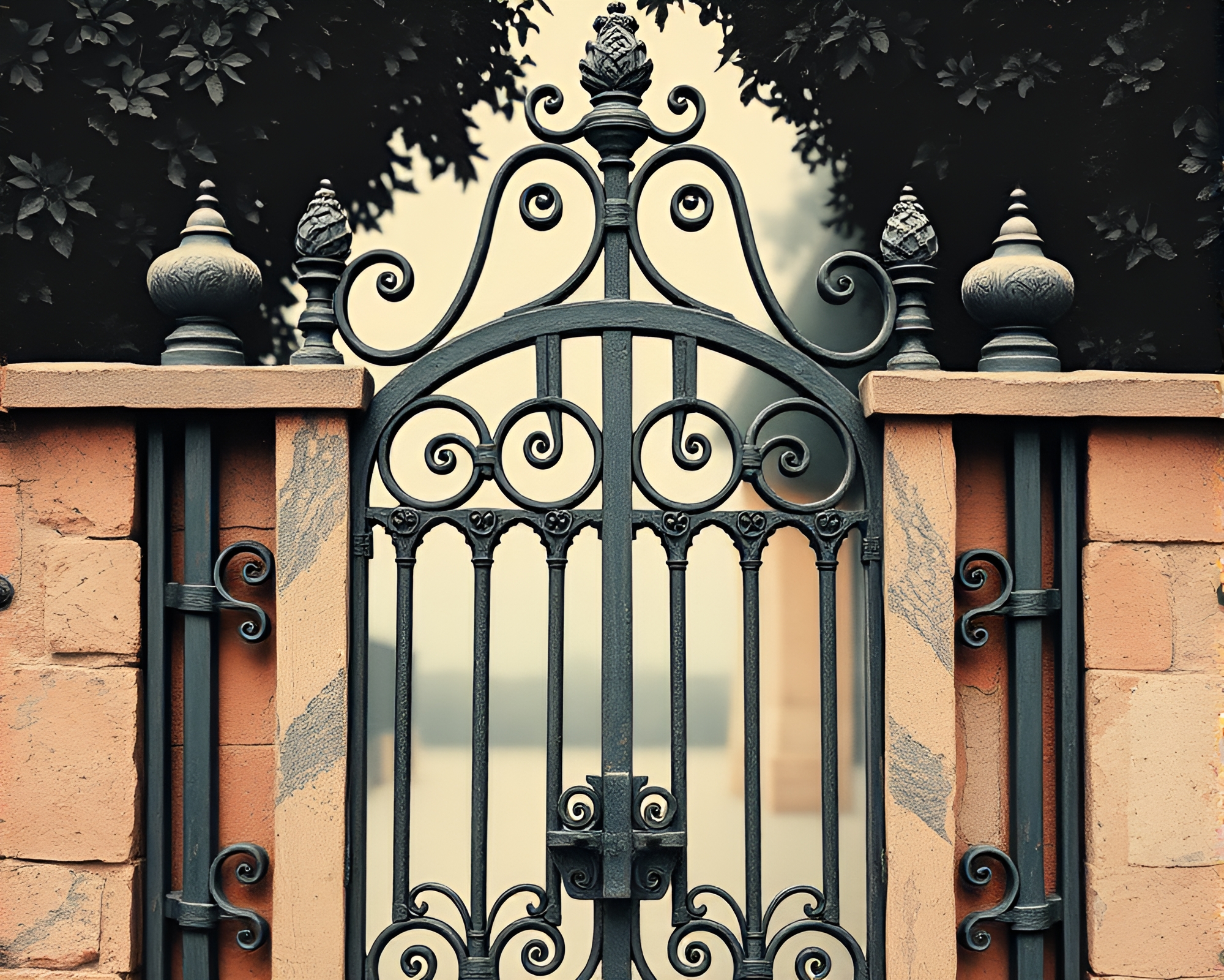 Intricate Wrought Iron Gate Linocut Textures – free AI stock image