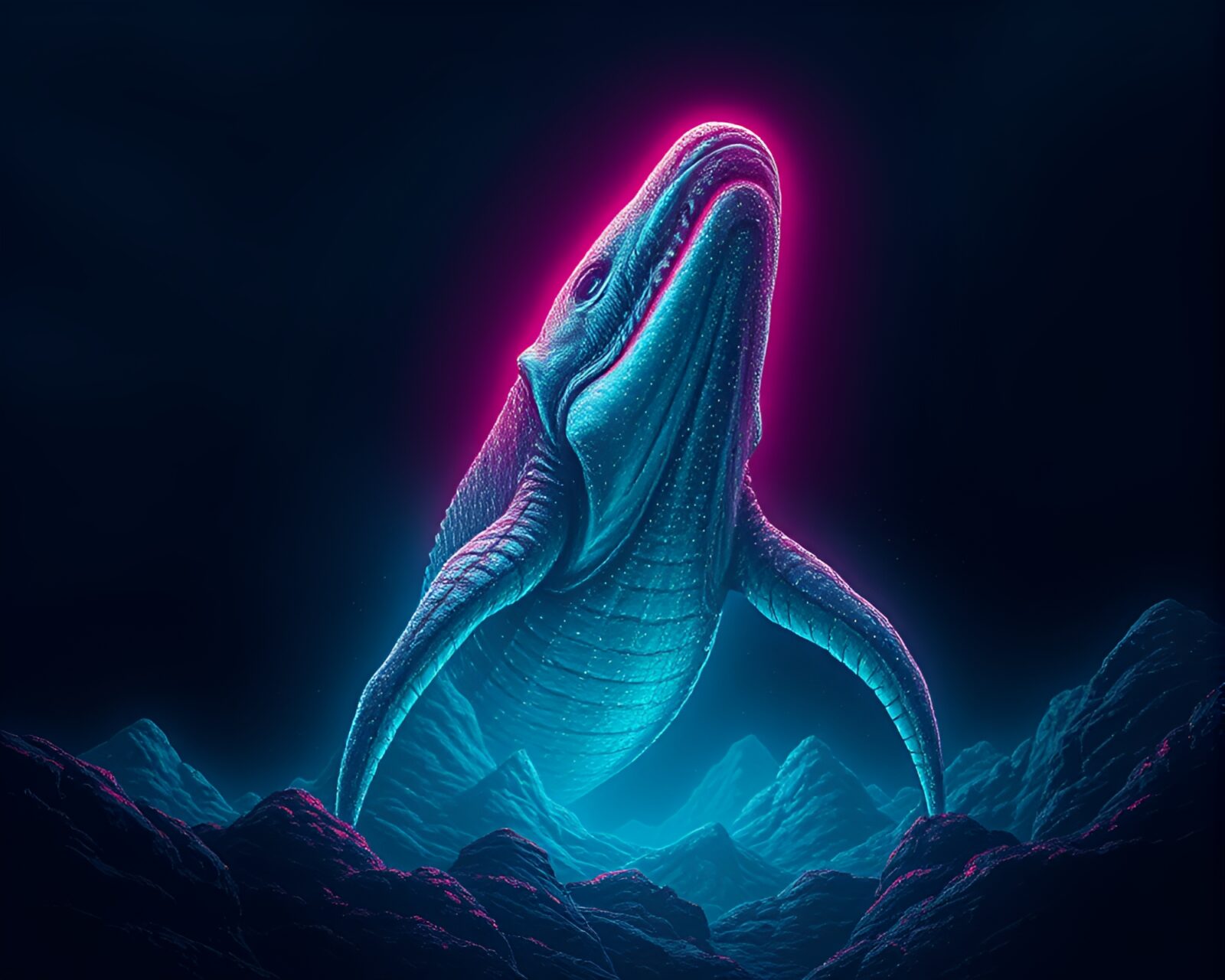 Glowing neon sea monster in intricate stippling artwork