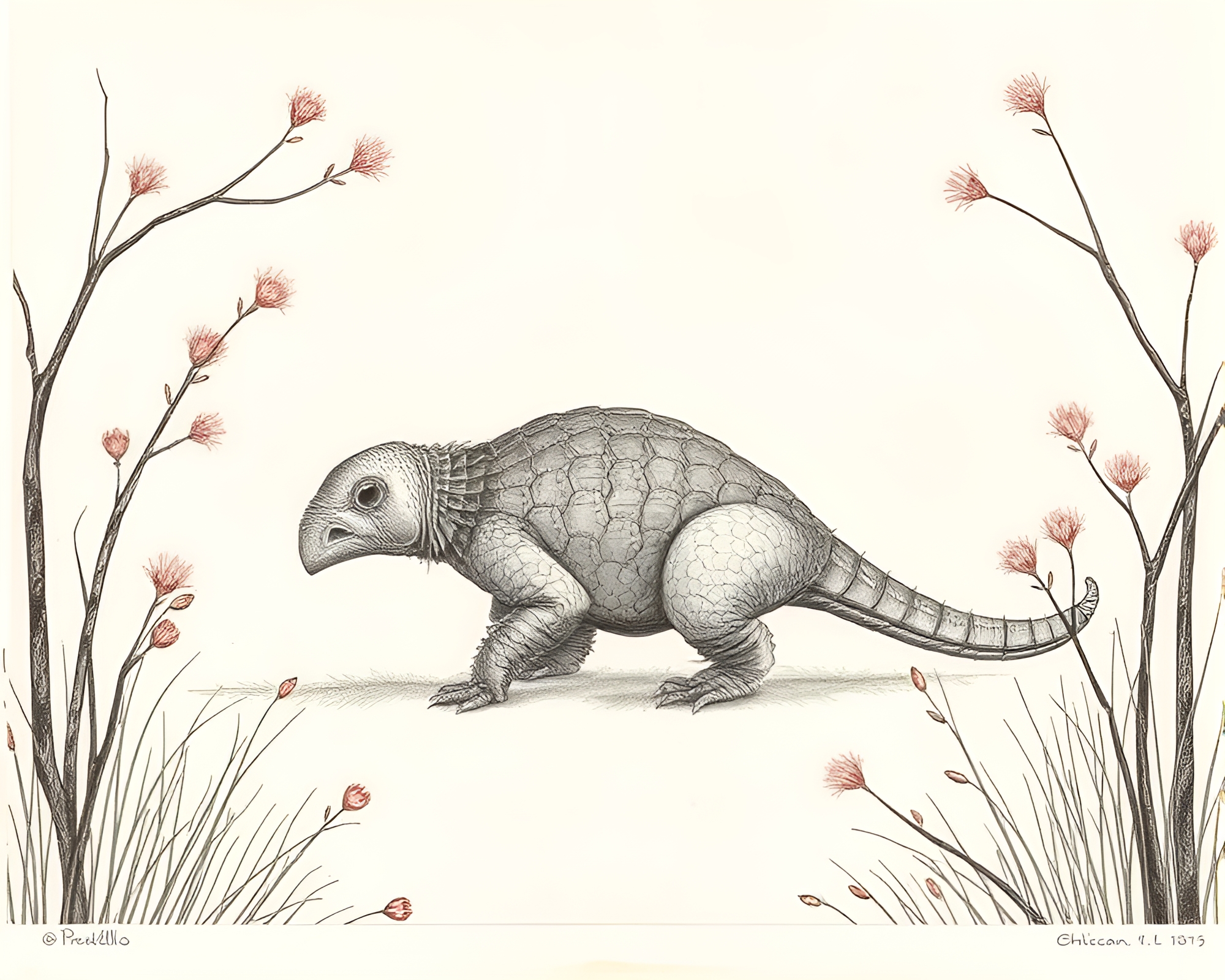 Etched Armadillo in Pastel Rule of Thirds Composition – free AI stock image