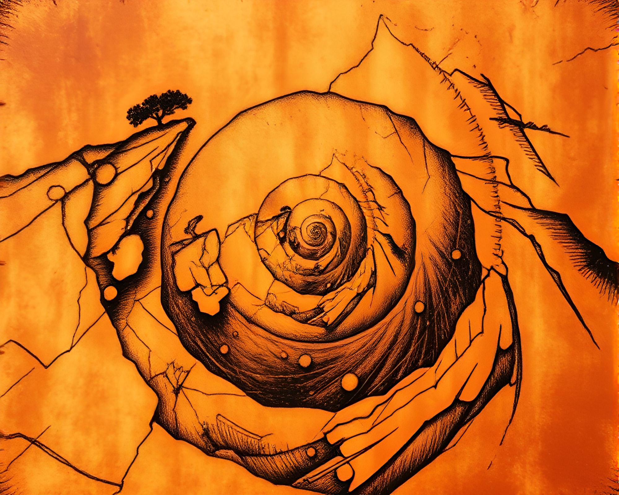 Engraved Island Fibonacci Spiral Canyon Rust Engraving – free AI stock image