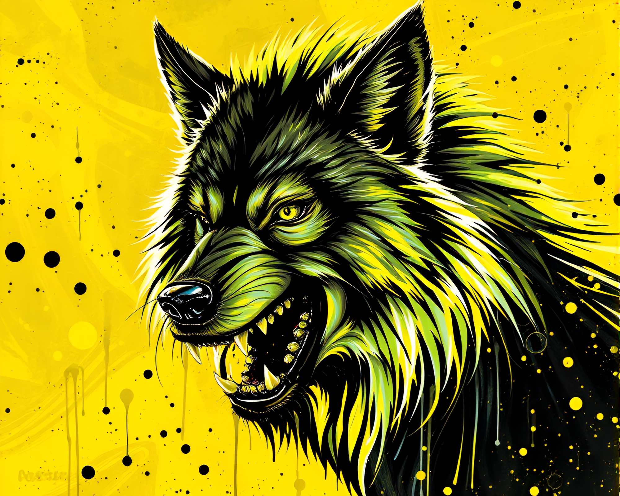 Werewolf in Yellow Splatter: Iridescent Soap Film – free AI stock image