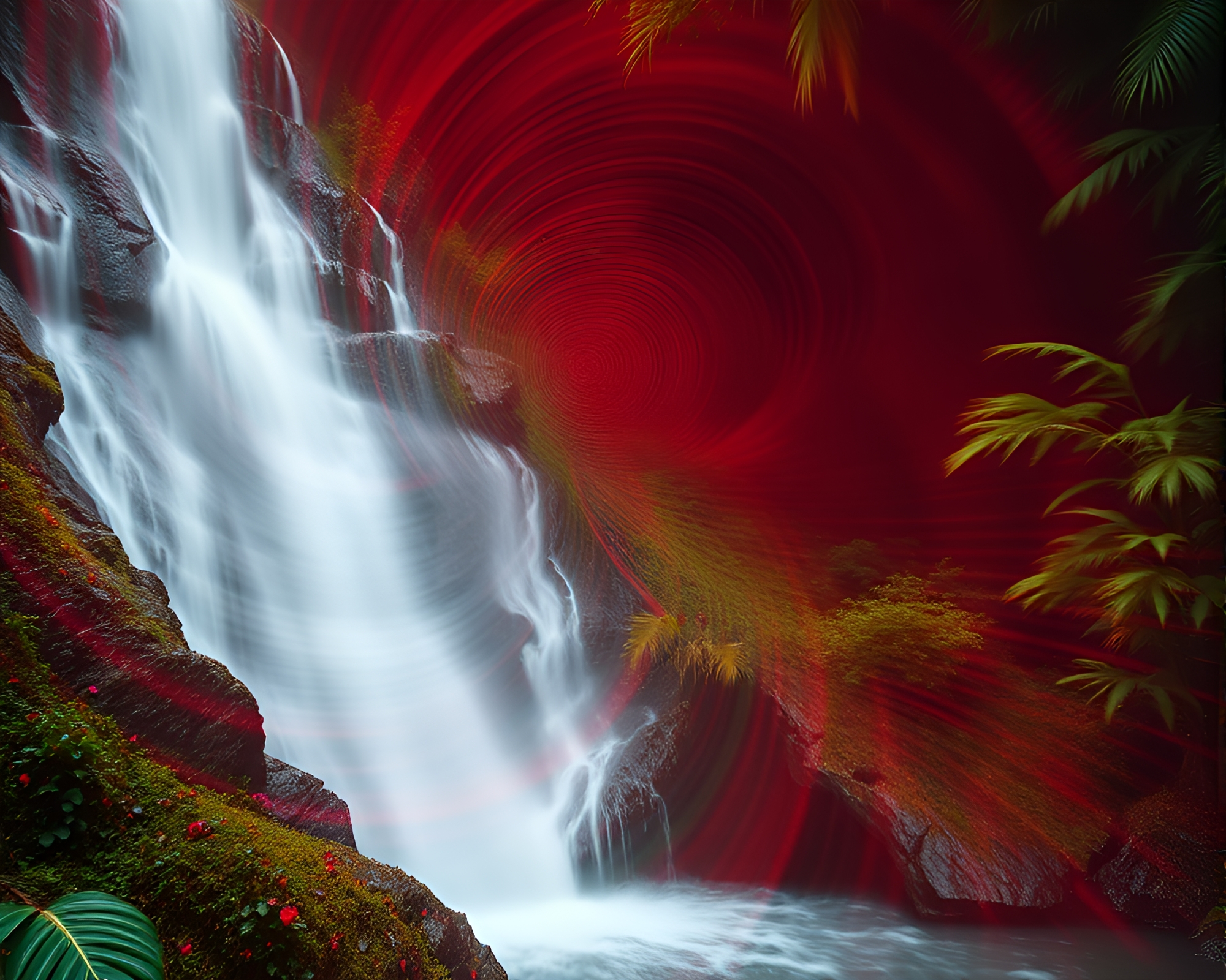 Tropical Waterfall Fingerprint Swirl Double Exposure – free AI stock image