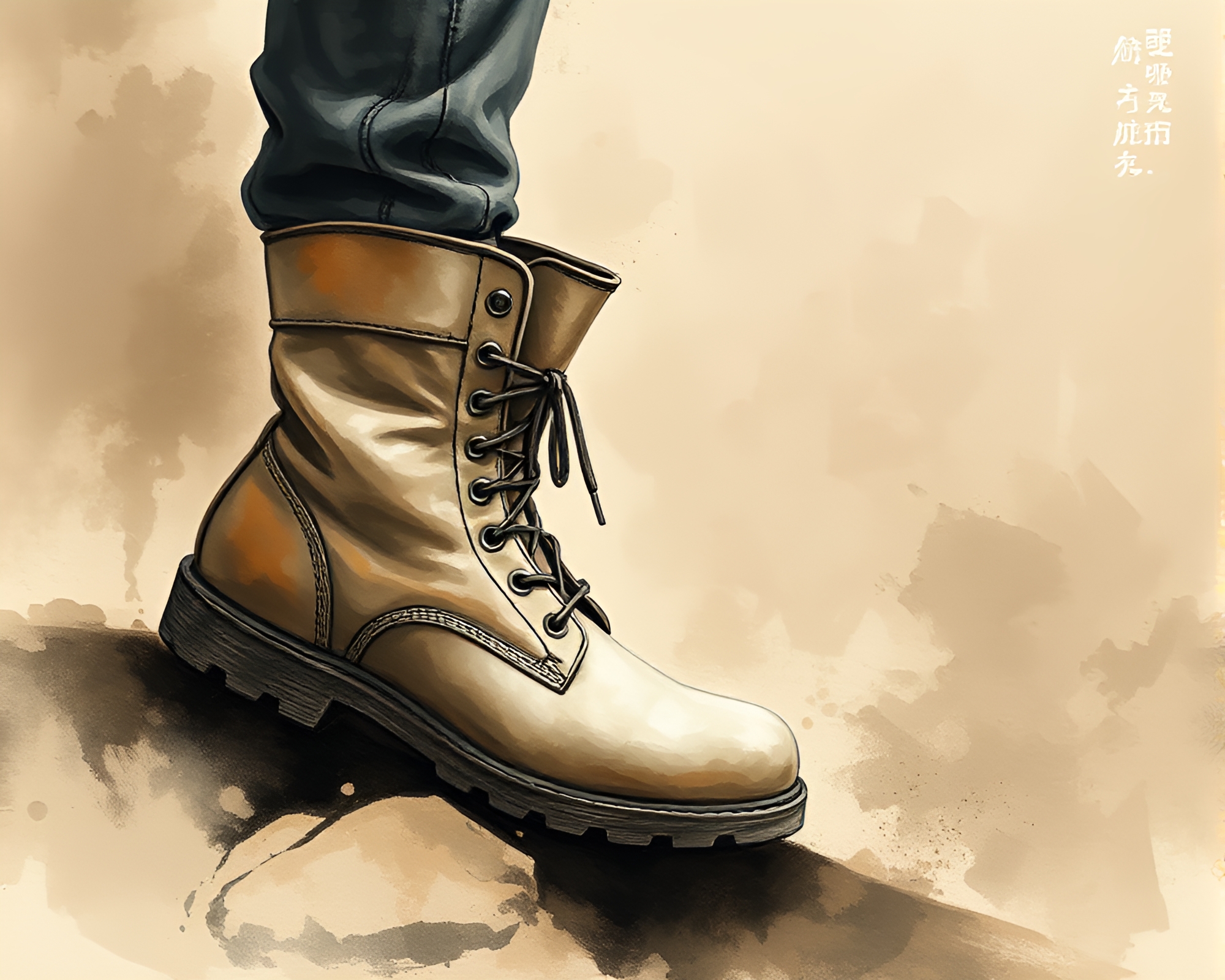 Dynamic Gravity Boots: Sumi-e Earth Tones Artwork – free AI stock image
