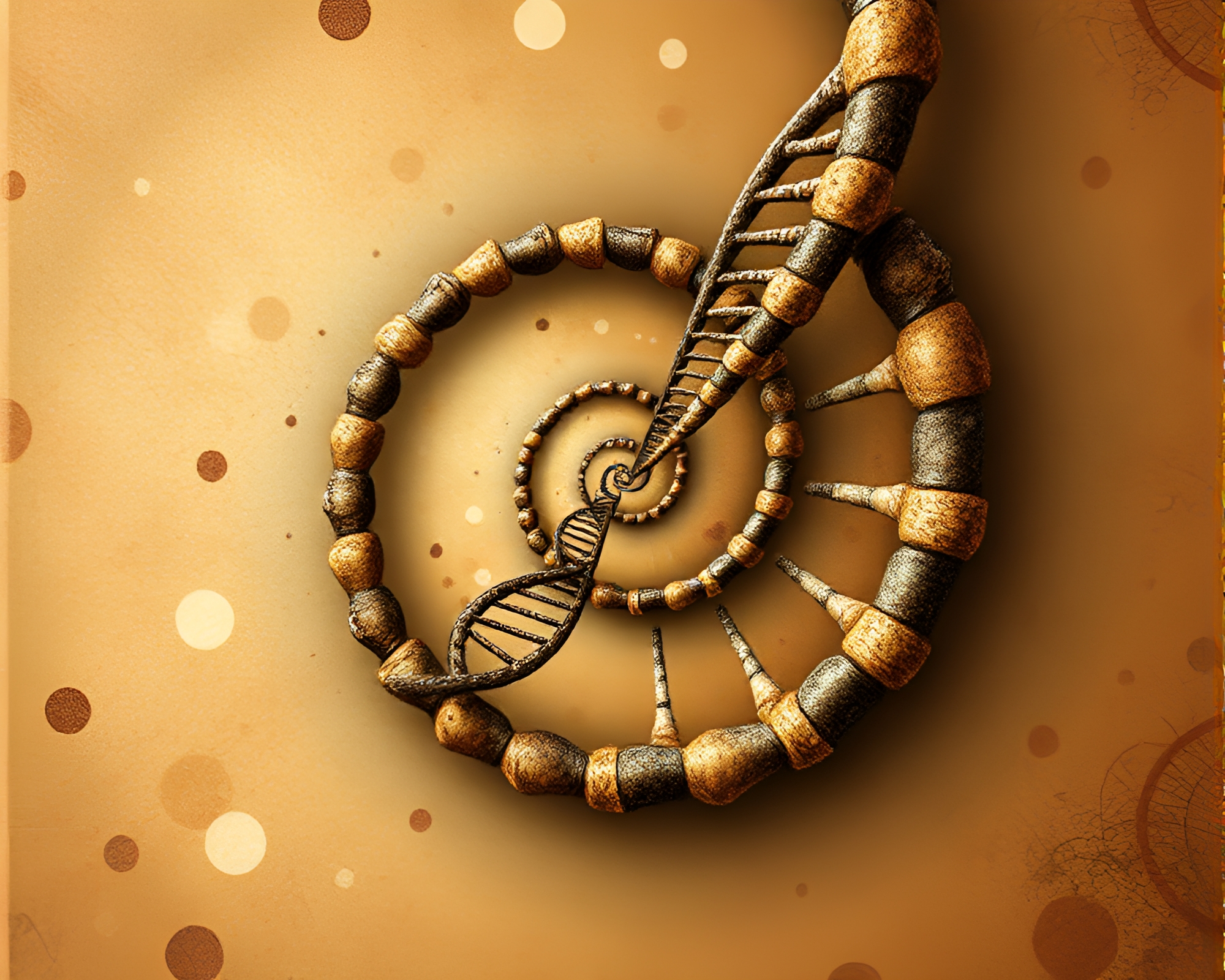 Fibonacci Spiral DNA Helix in Pointillism Style – free AI stock image