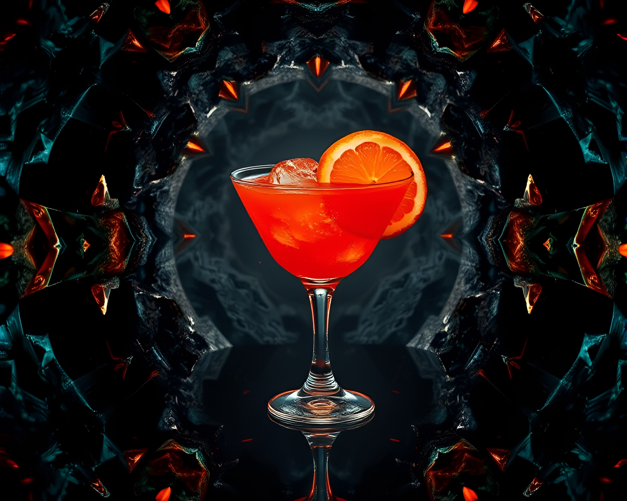 Fragments of Blood Orange in Cave Entrance Kaleidoscope – free AI stock image