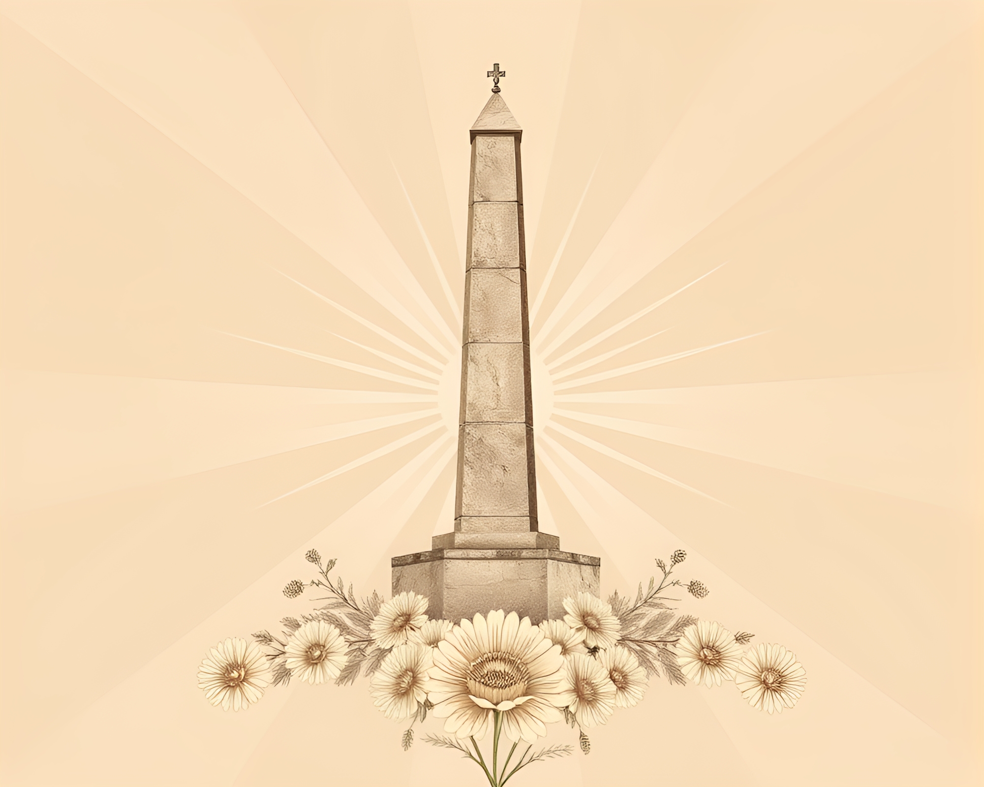Botanical Obelisk in Sepia: Radial Symmetry Composition – free AI stock image