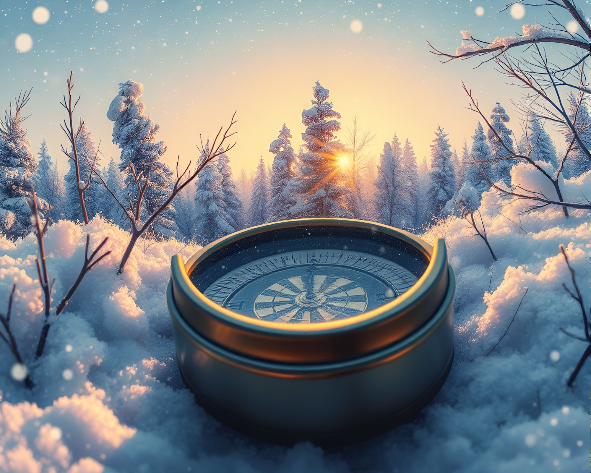 A Compass Journey in Snowy Editorial Illustration – free AI stock image