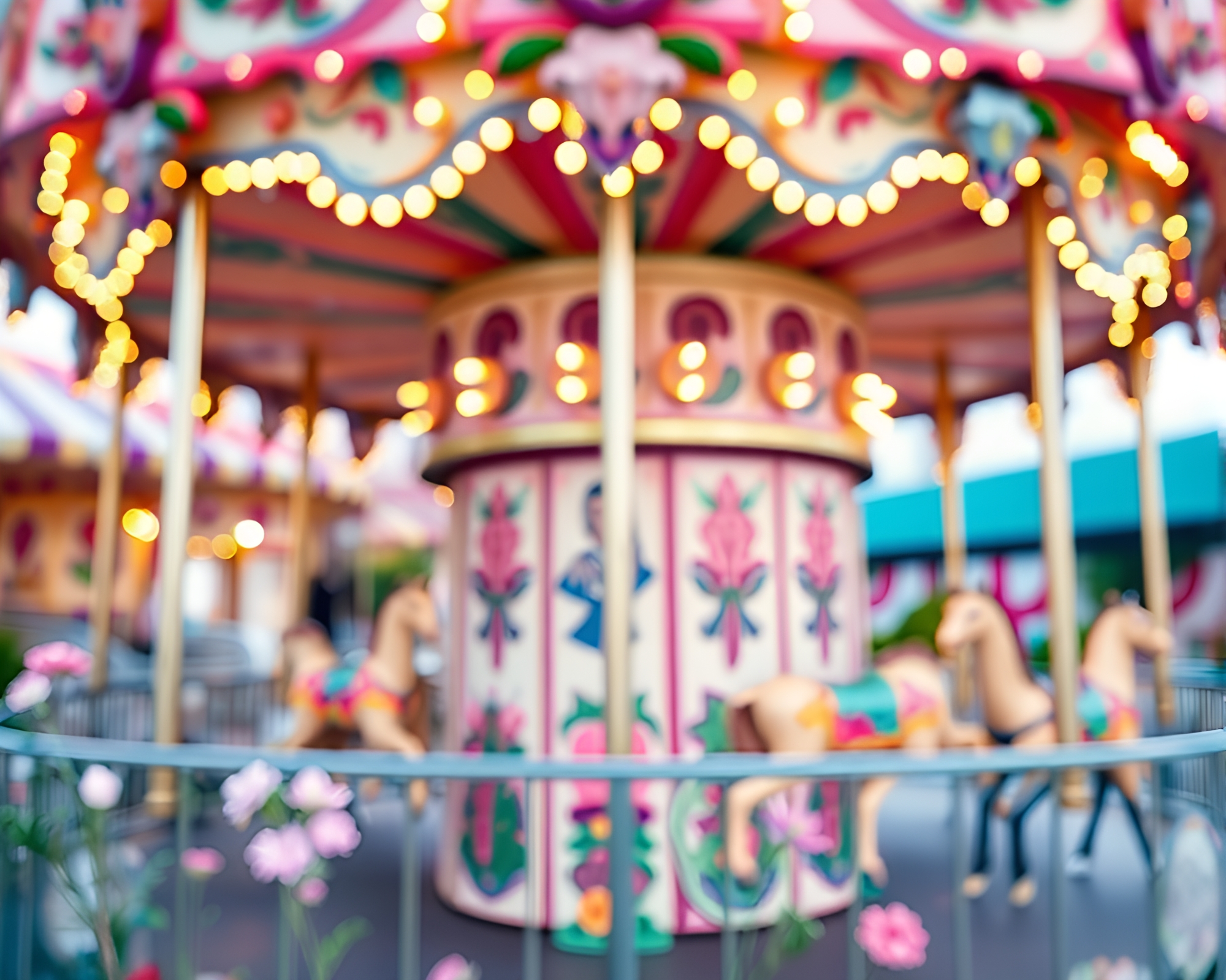 Carnival Carousel in Botanical Pastel Graffiti Wonderland – free AI stock image