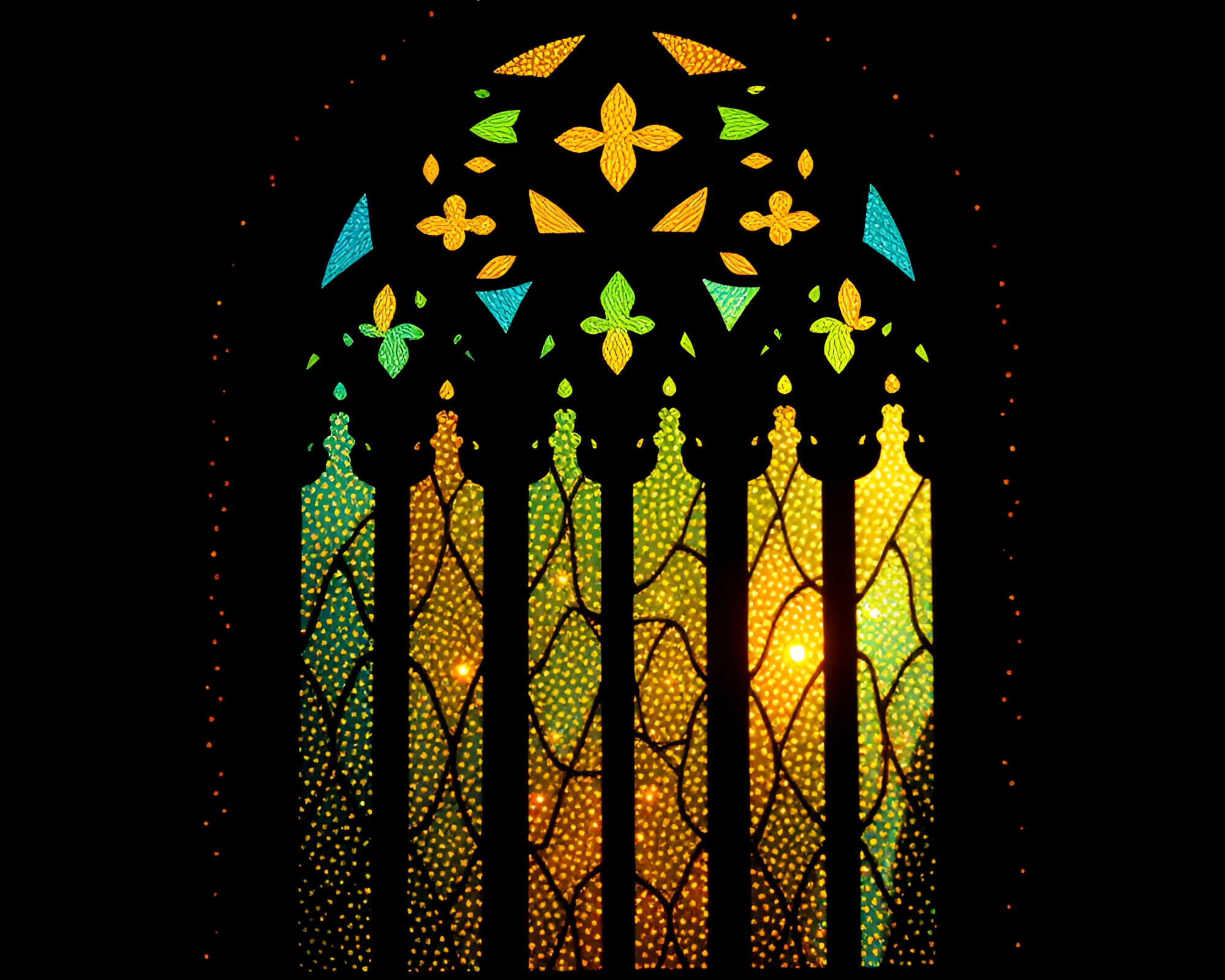Fluorescent Stained-Glass Window Illustration – free AI stock image