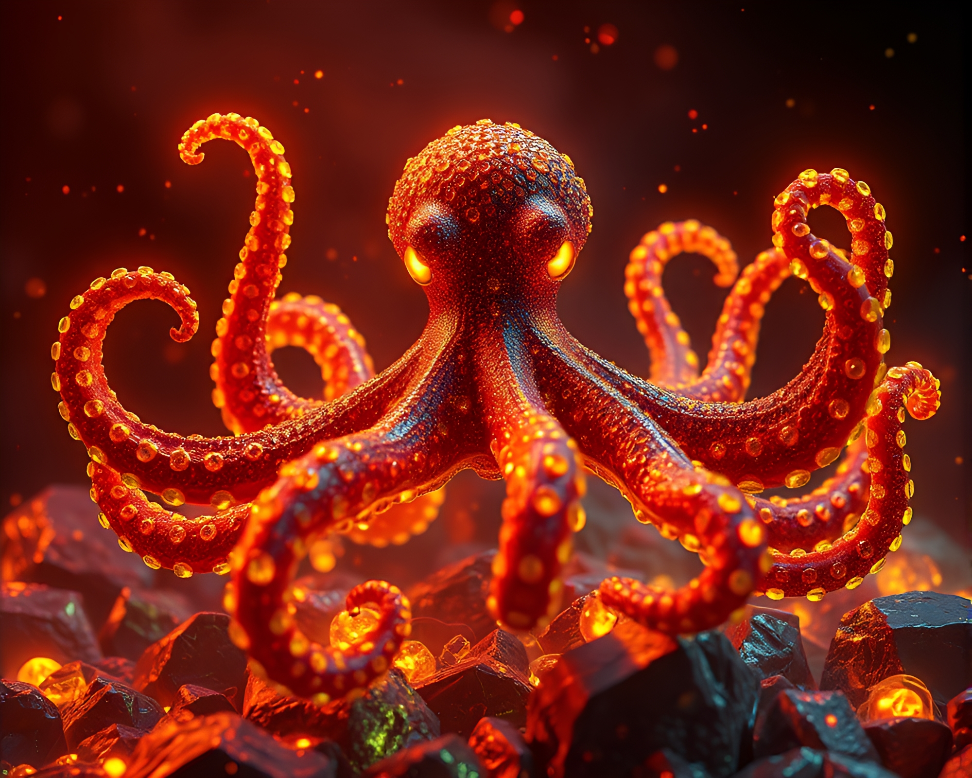 Sorcery Octopus Amid Floating Embers – free AI stock image