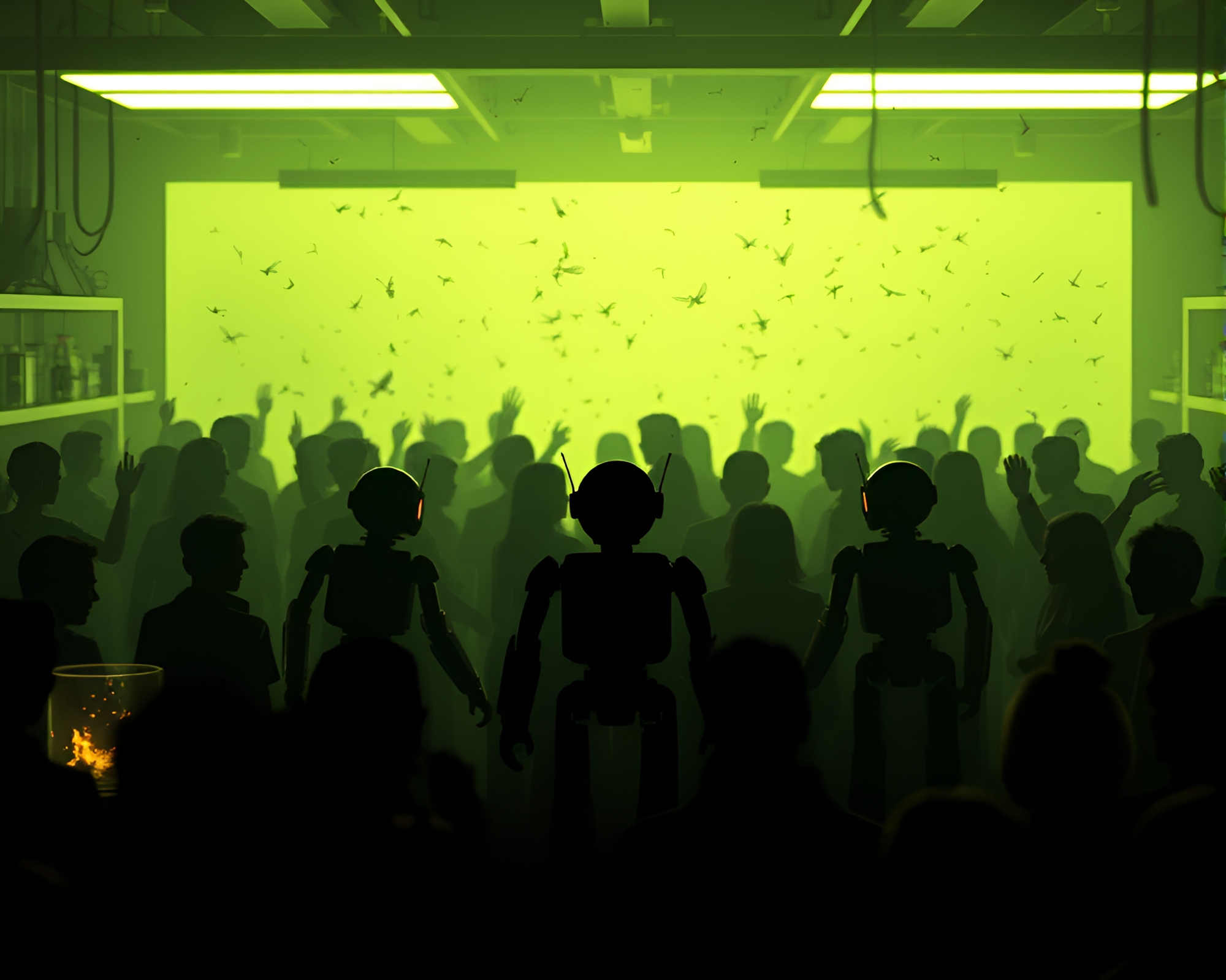 Robotics Laboratory Silhouette Crowd Illuminated – free AI stock image