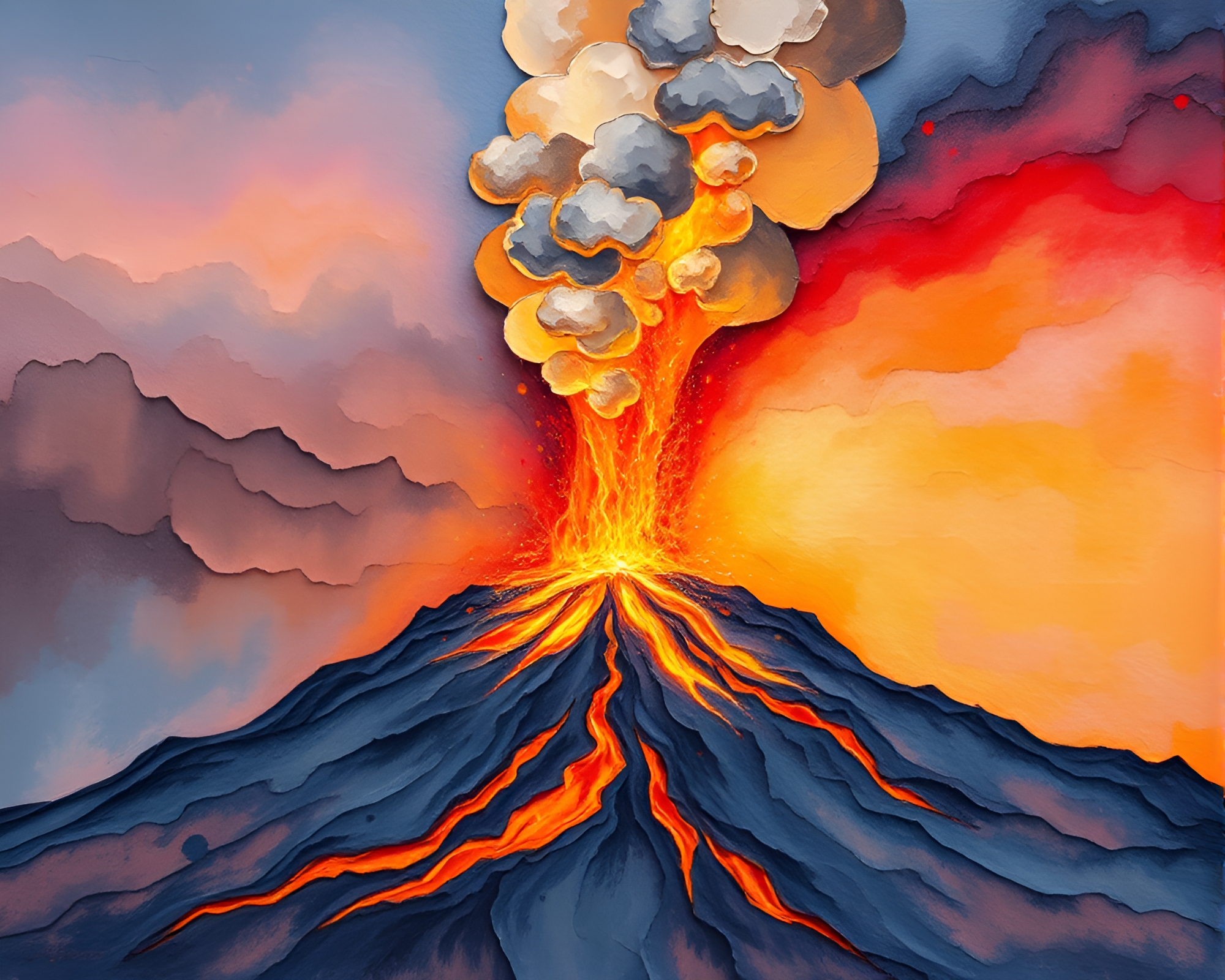 Volcanic Eruption in Pastel Impressionism – free AI stock image