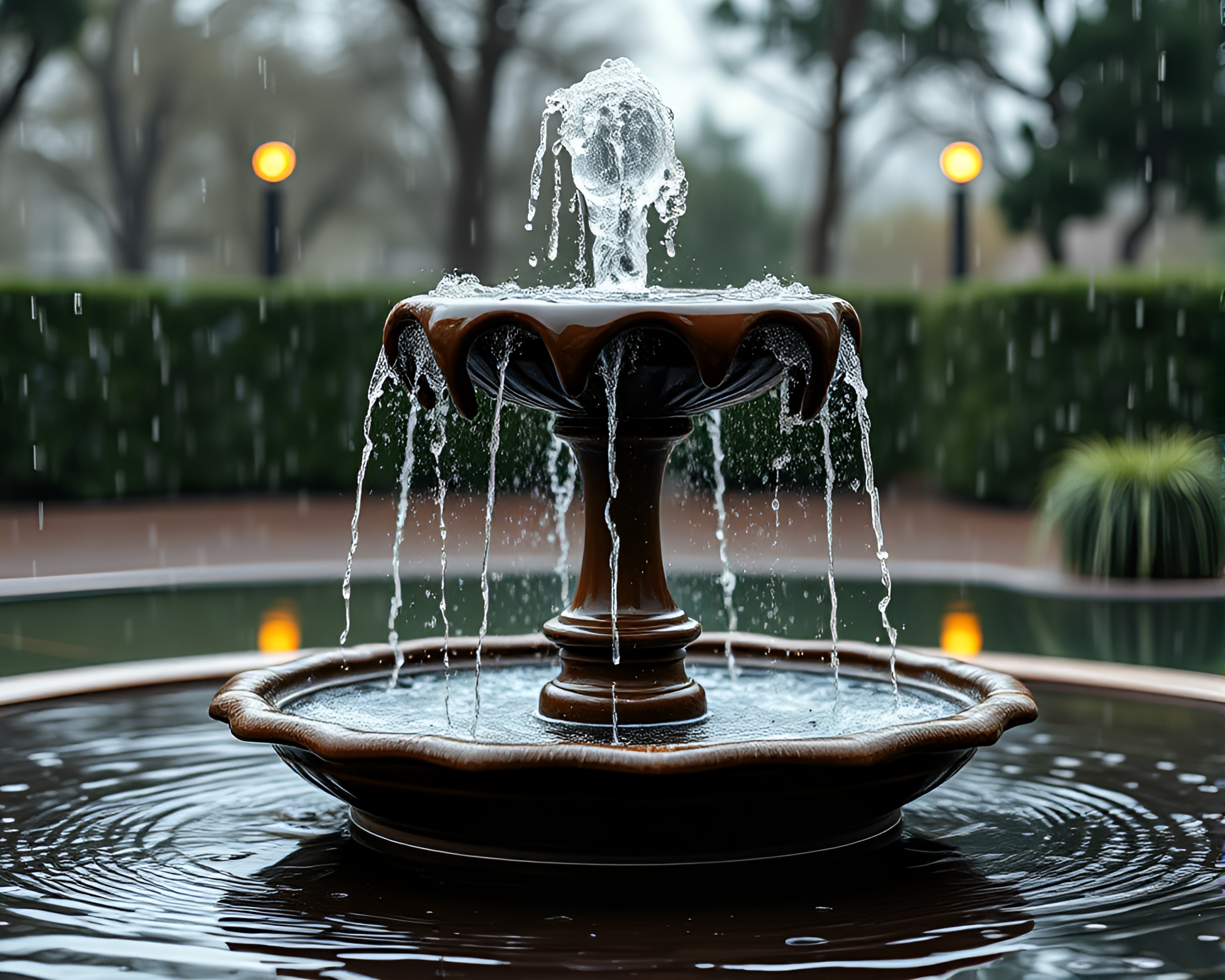 Soothing Rainy Chocolate Fountain Vignette – free AI stock image