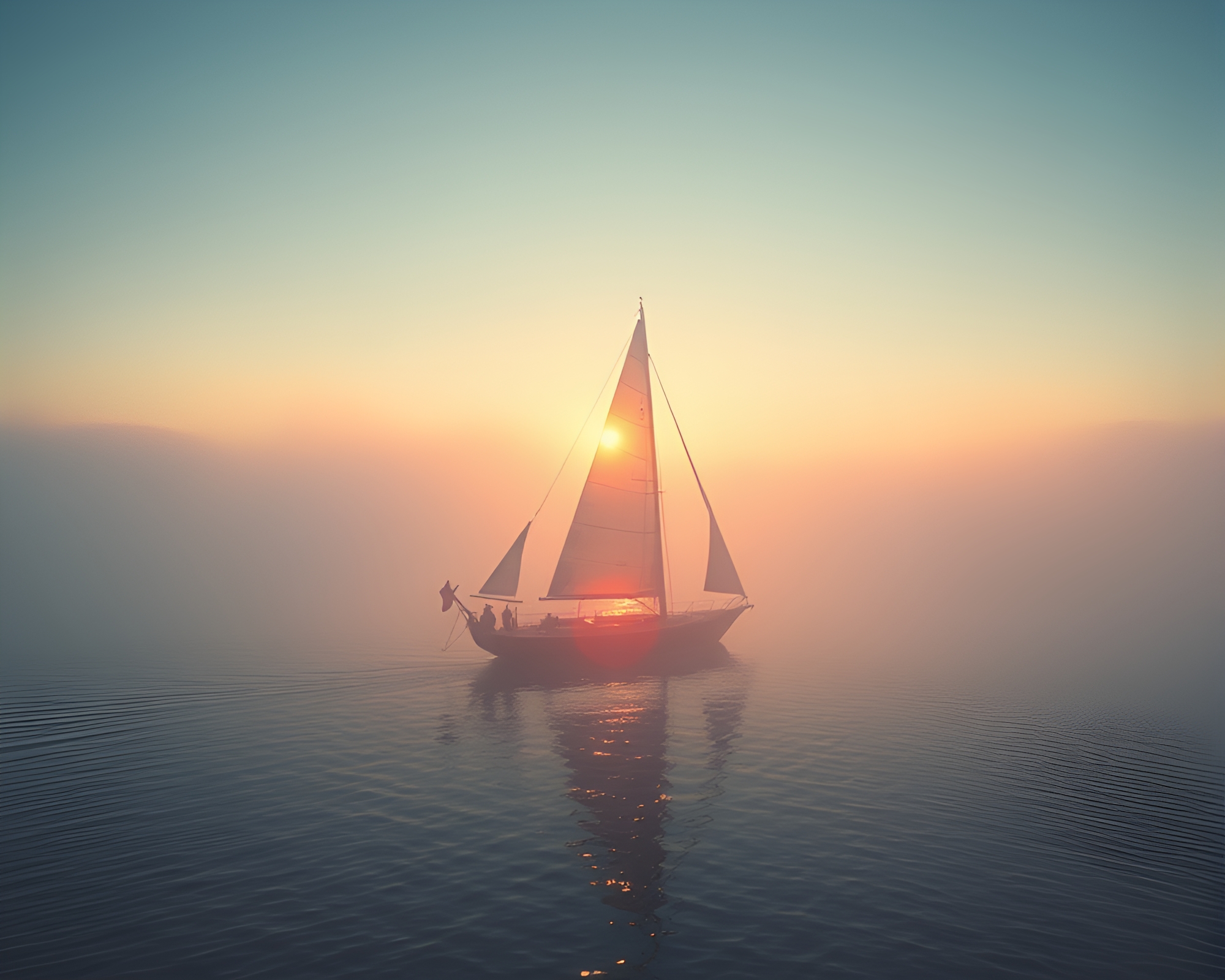 Planetary Pastel Solar Sailboat Slicing Through Fog Banks – free AI stock image