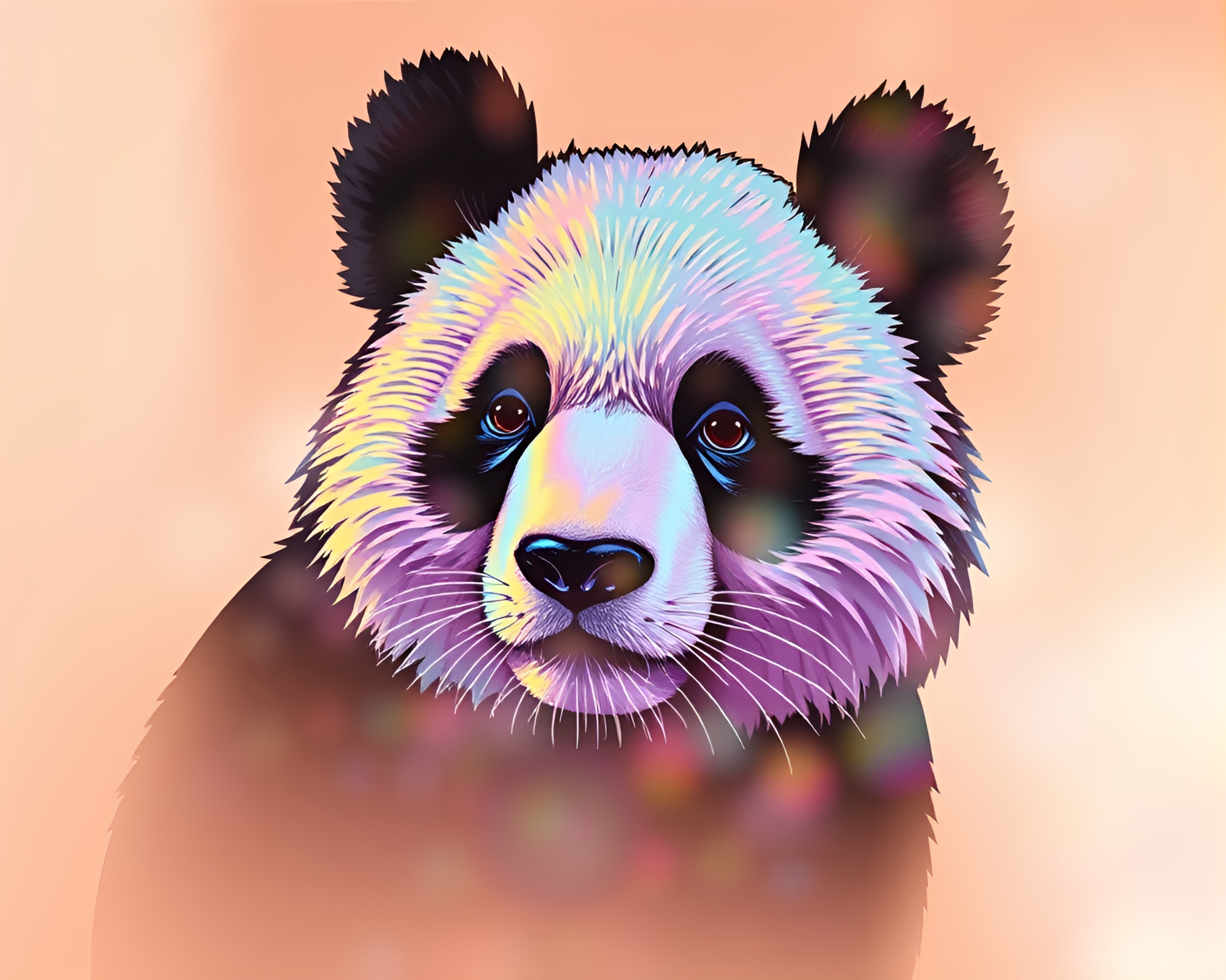 Panda Diversity in Vibrant Rose Gold Rainbow Collage – free AI stock image