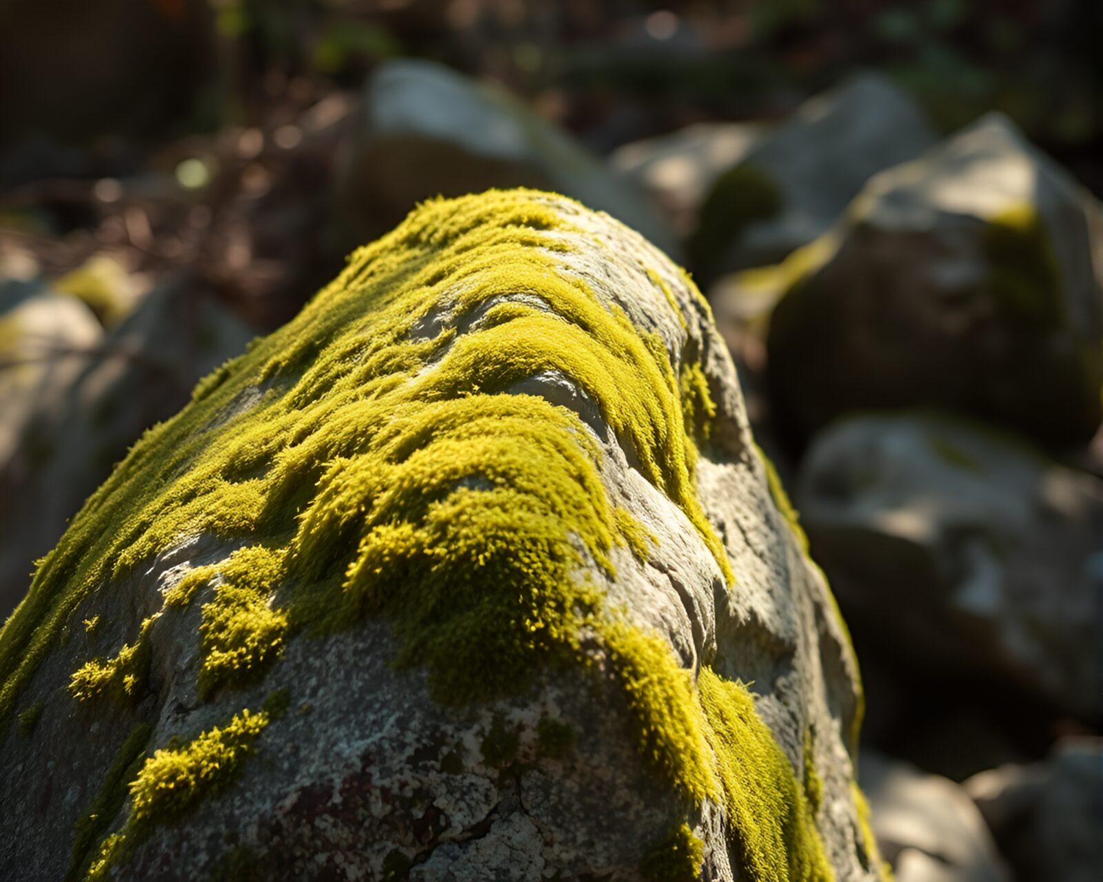 Mossy rock glows ethereally in x-ray style light