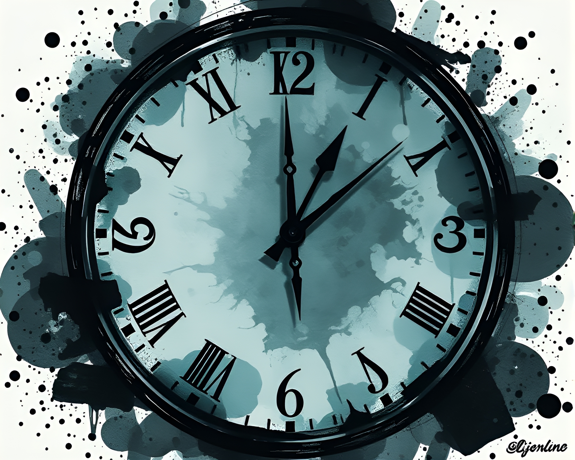 Ink Splashed Chrono Clock in Noir Jewel Tones – free AI stock image