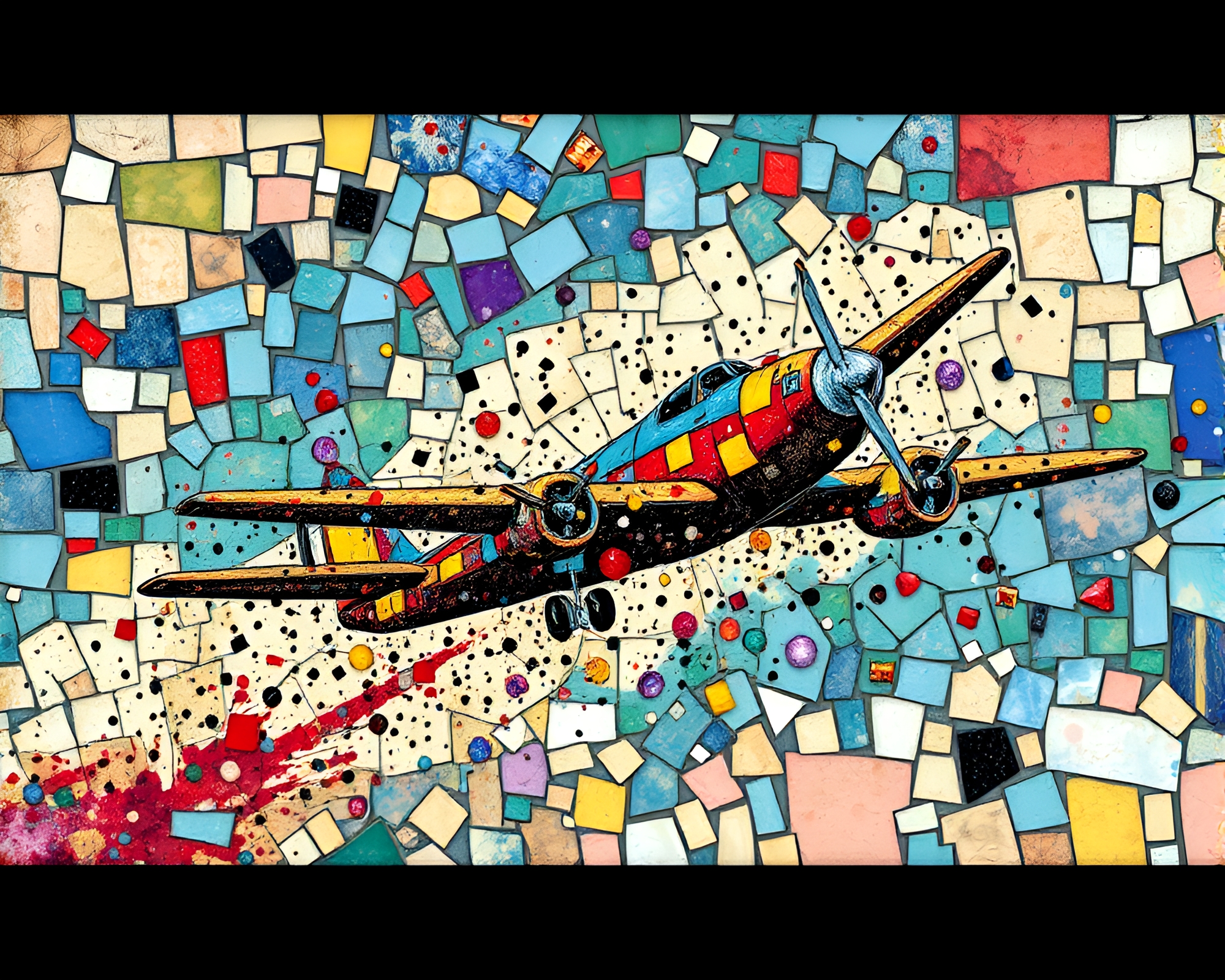 Airplane Mosaic in Cel-Shaded Paint Splatter – free AI stock image
