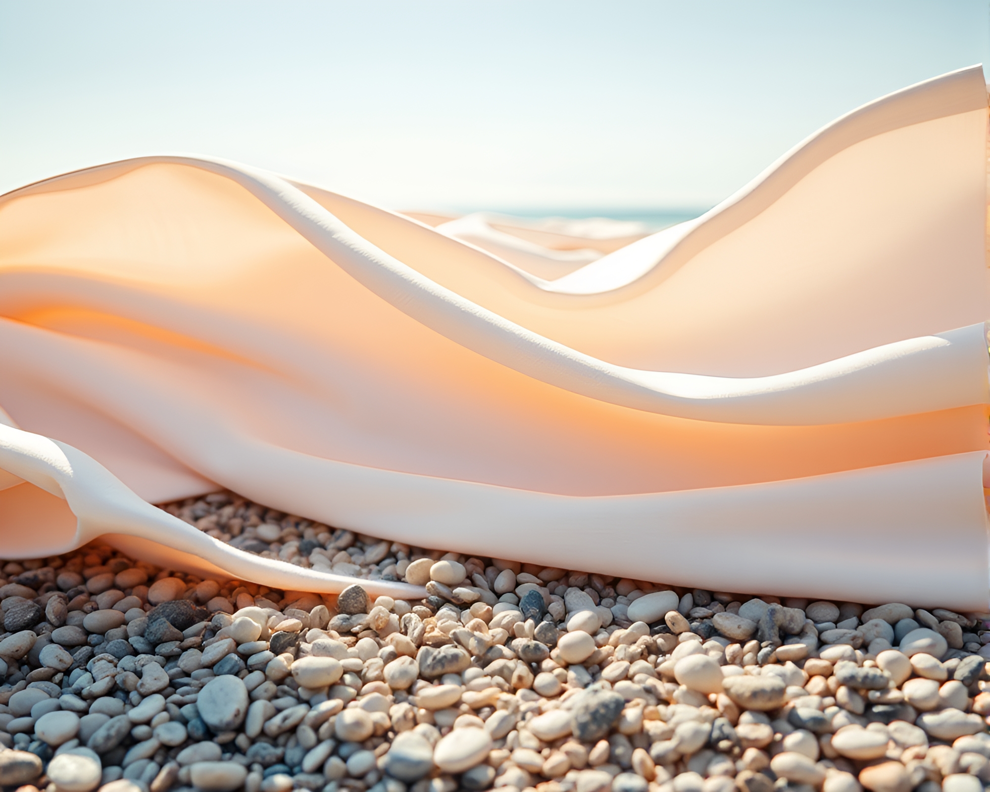 Pebble beach under midday 3D light – free AI stock image