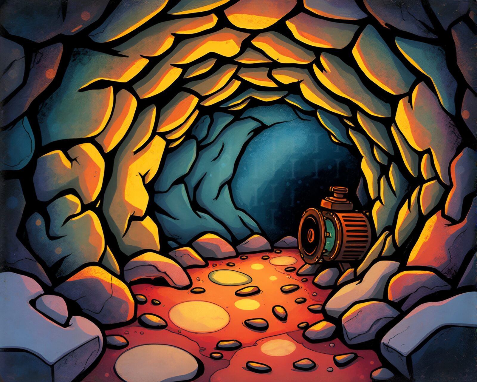 Colorful illustration of a space wormhole machine in a fun cartoon style