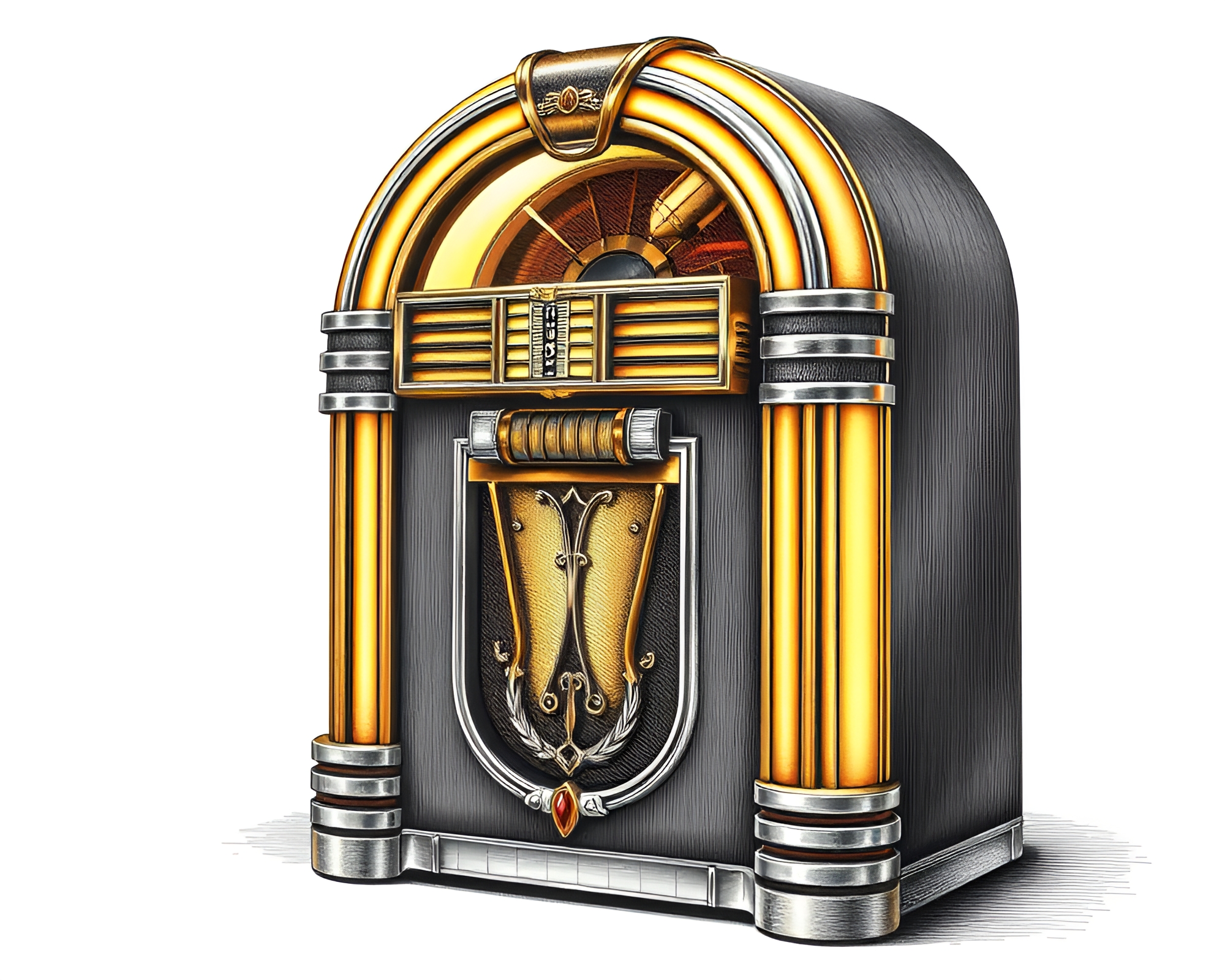 Retro Jukebox with Gilded Highlights in Engraved Style – free AI stock image