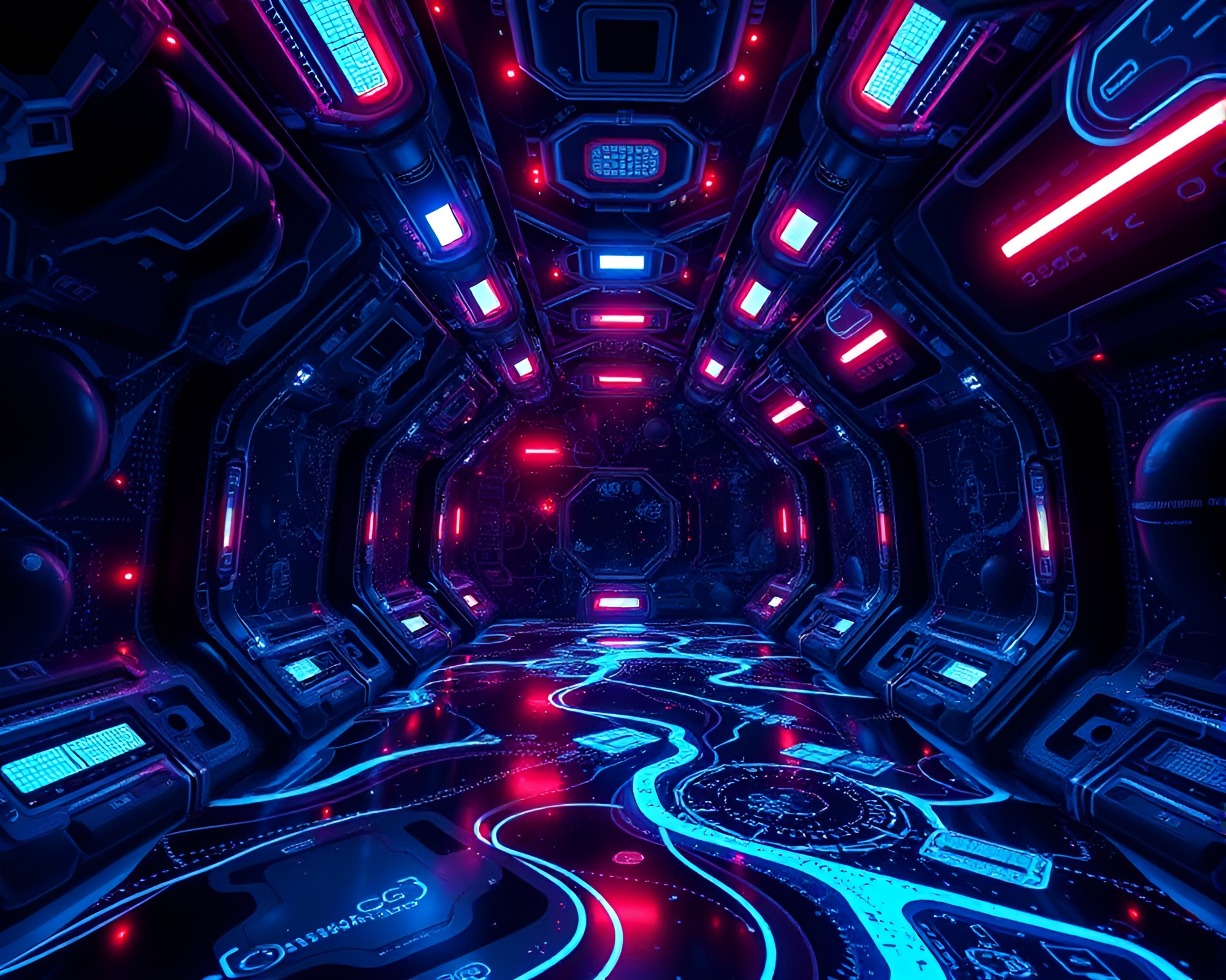 Interstellar Habitat with Fluorescent Fluid Simulation Patterns – free AI stock image