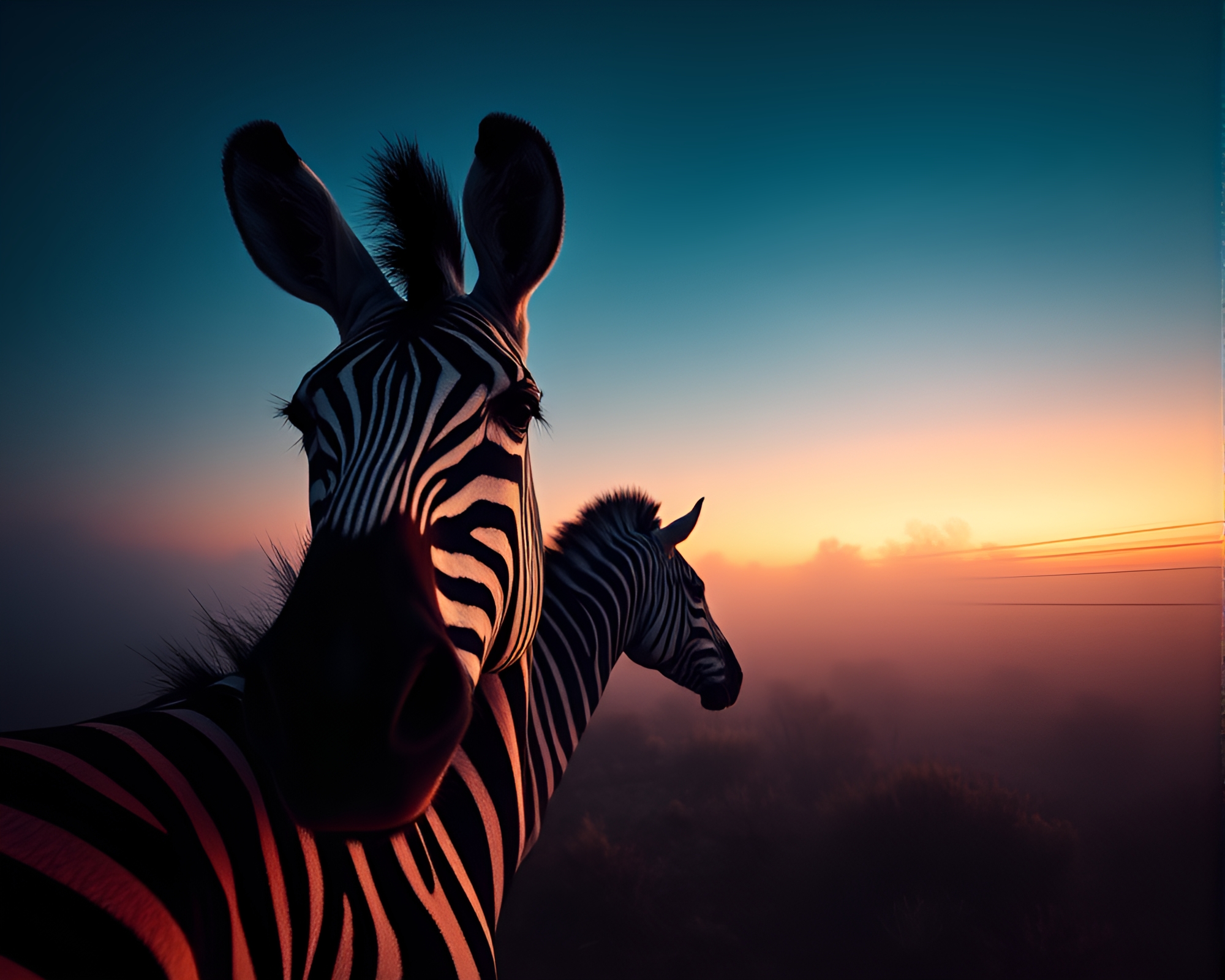 Neon Zebra in Morning Mist Composition – free AI stock image
