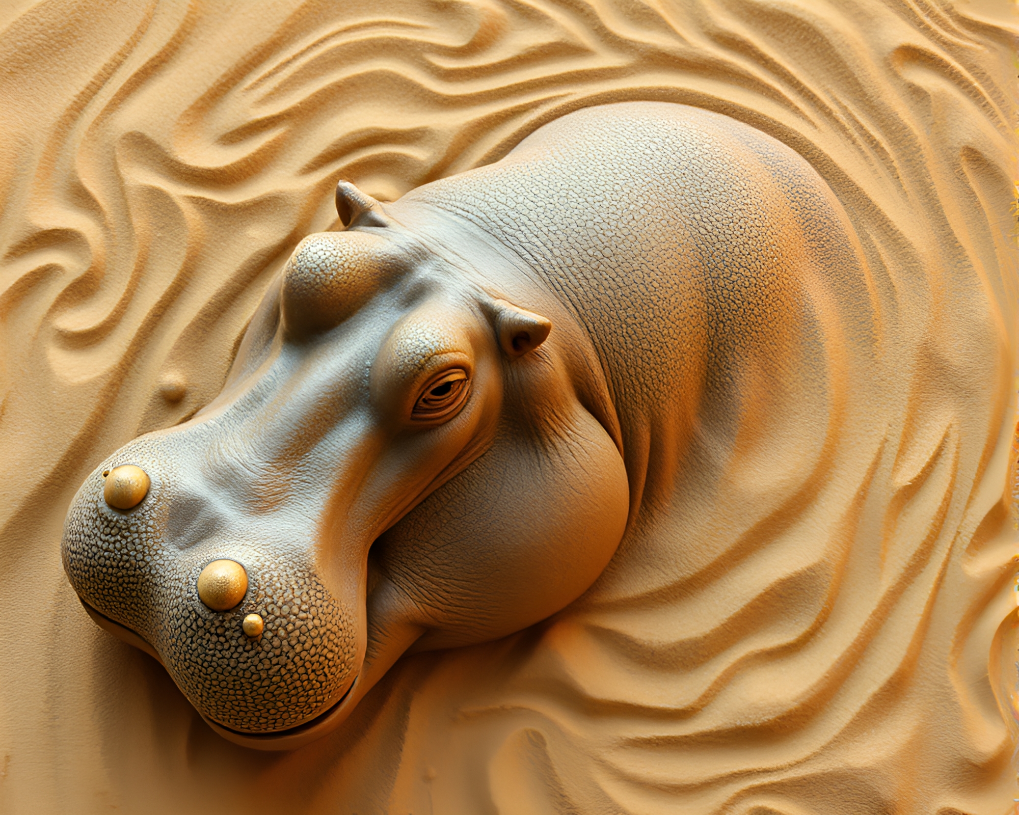 Exquisite Hippopotamus Sand Swirl Pattern in Hyper-realistic Style – free AI stock image