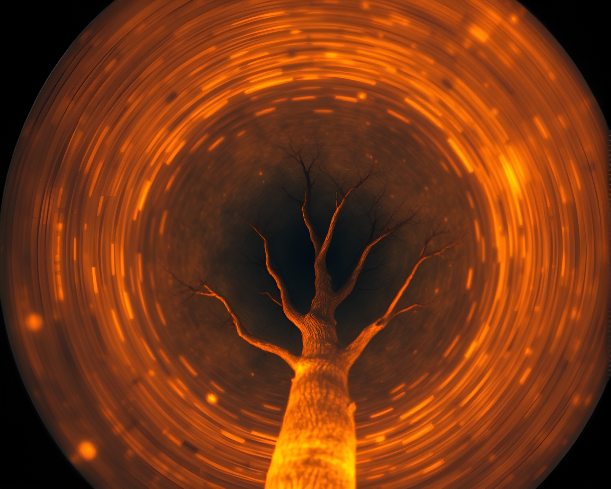 Vintage telescope with tree ring pattern in thermal imaging – free AI stock image