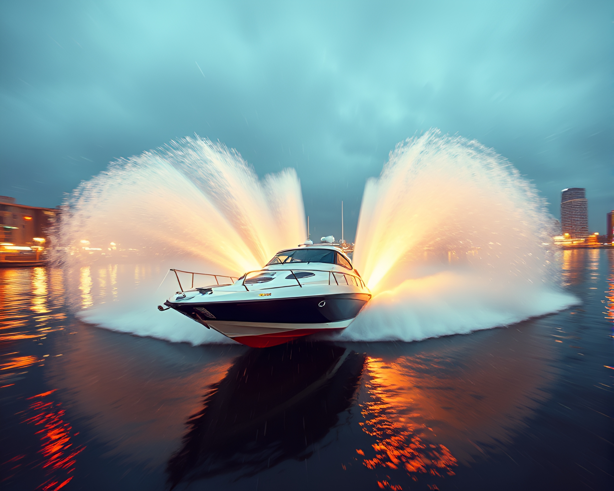 Rainy Hydrofoil Boat Zoom Burst, Stereoscopic 3D Art – free AI stock image
