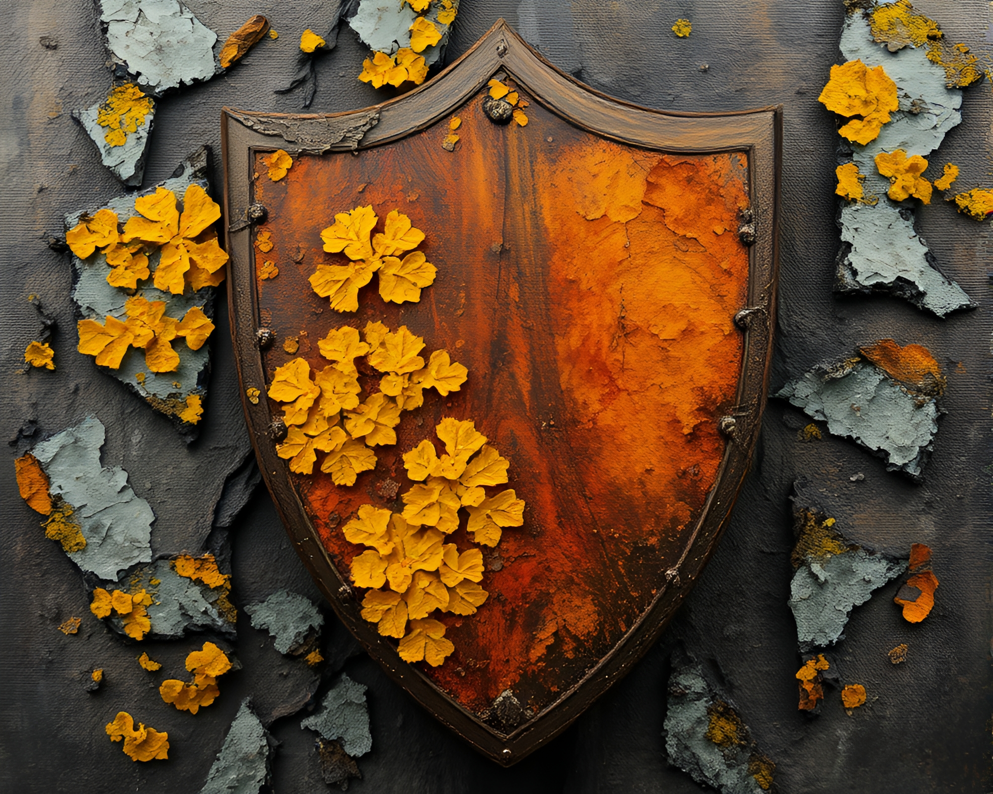 Lichen Shield of Bonfire Warmth – free AI stock image