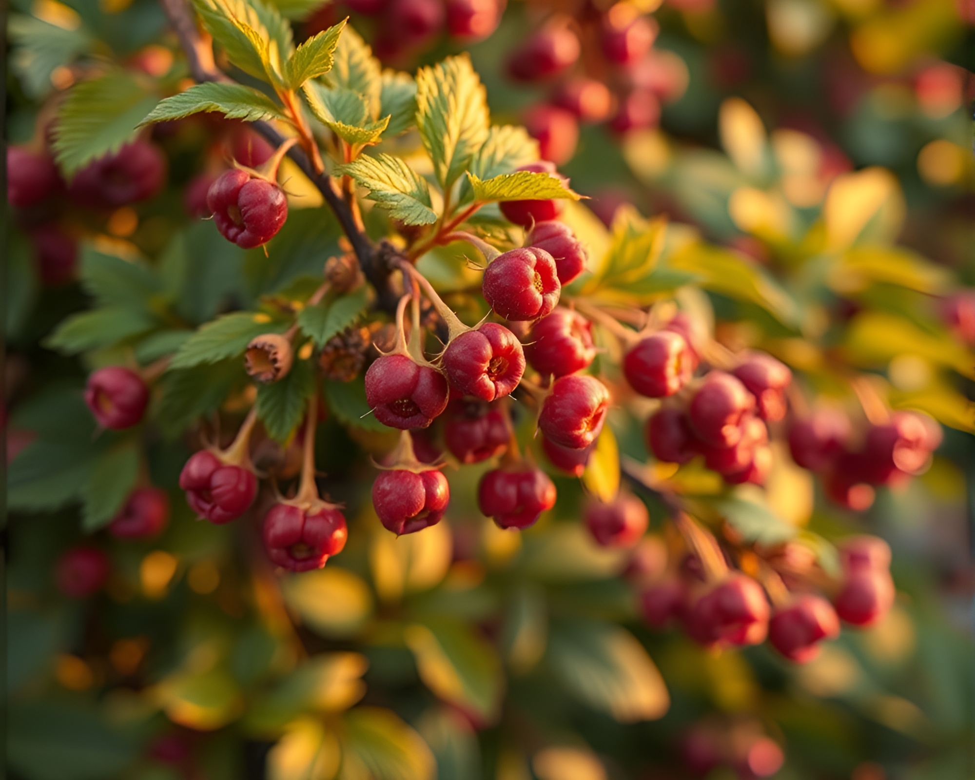 Raspberry Bush in Golden Hour Pan Motion Blur – free AI stock image