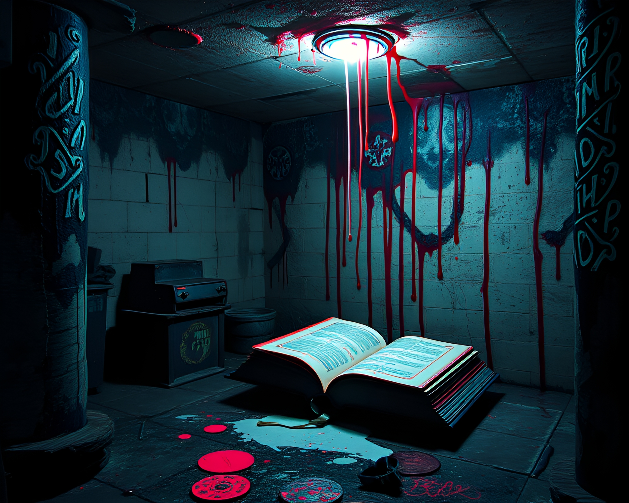 Enchanted Book in 3D Spray Paint Drips – free AI stock image